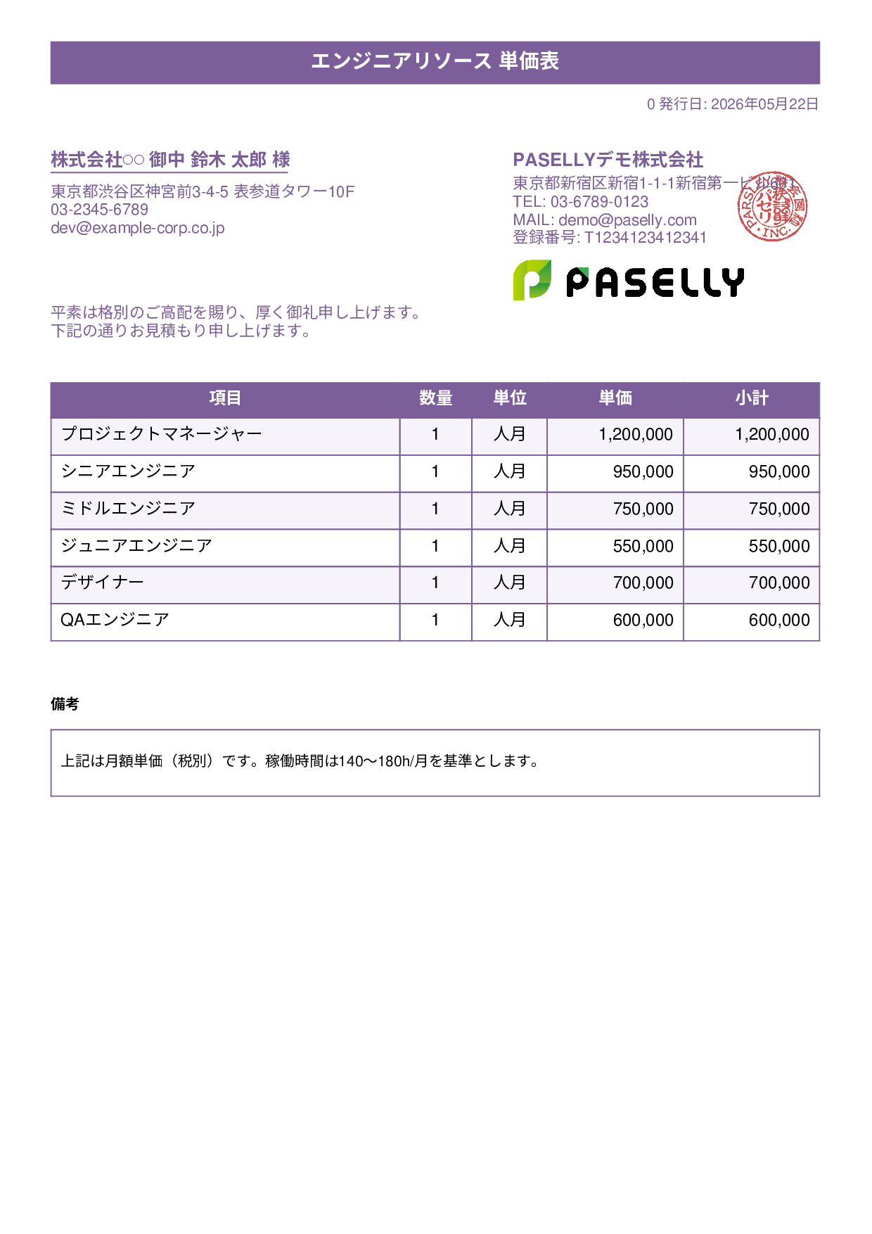 IT 人月単価見積書（合計非表示） - タイトルバナー