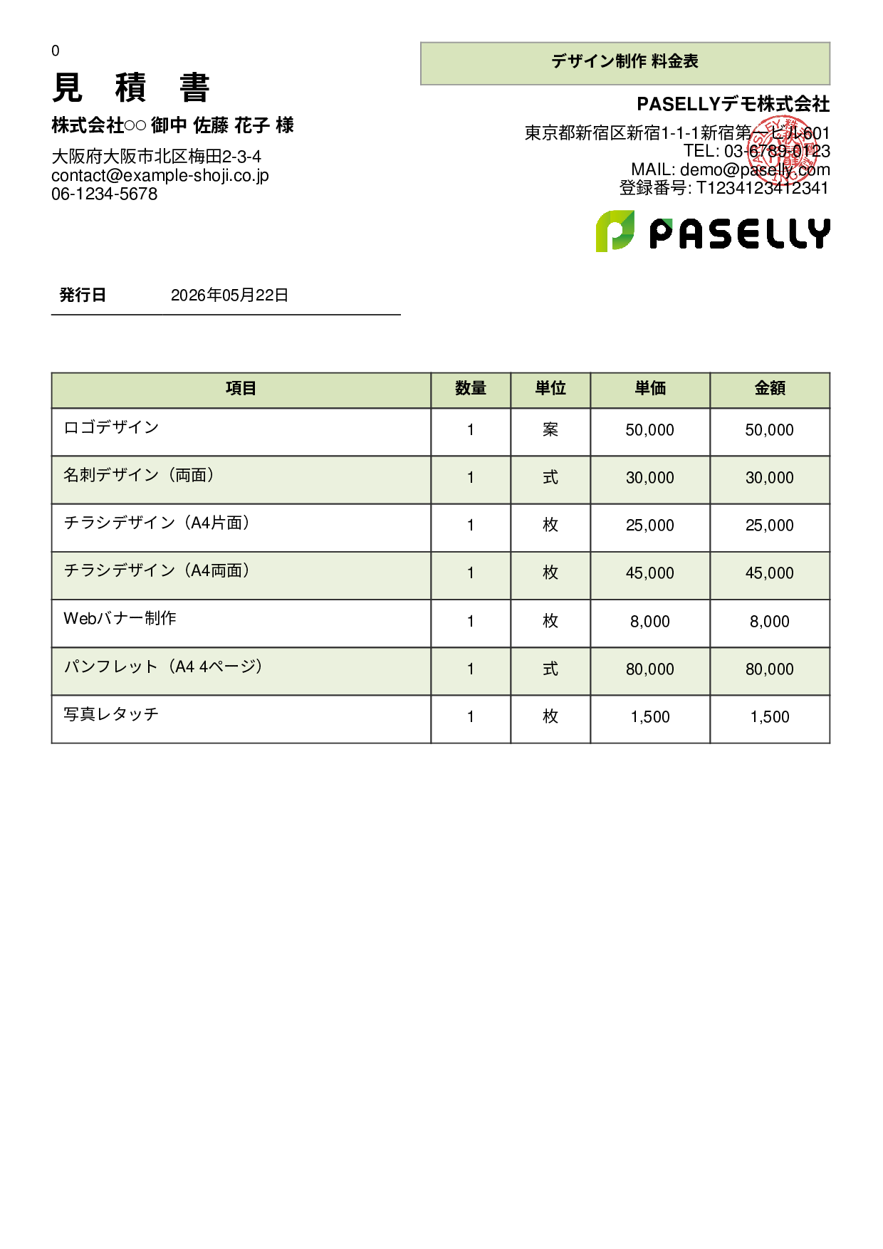 デザイナー 単価表（合計非表示） - パネル