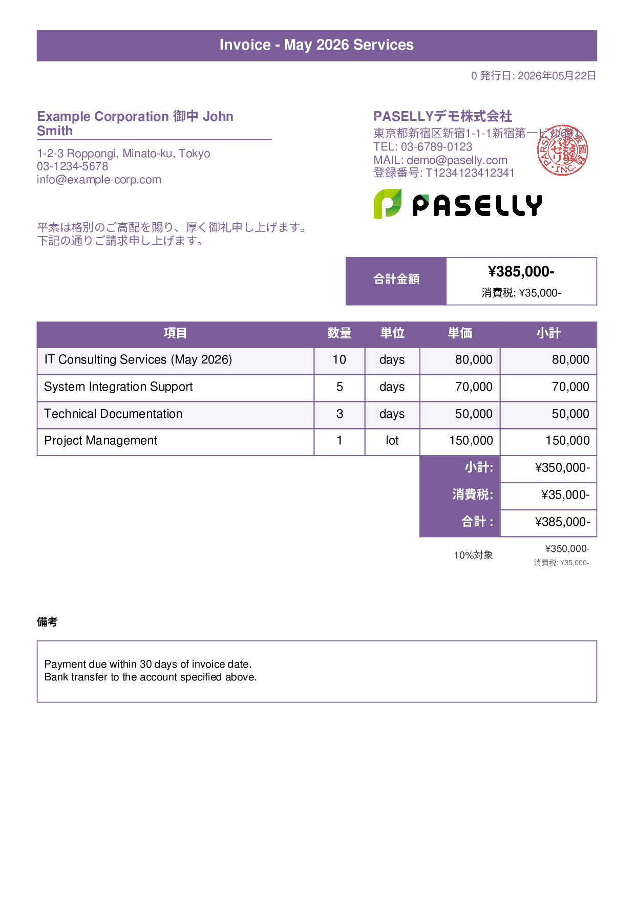英語 請求書（Invoice） - タイトルバナー