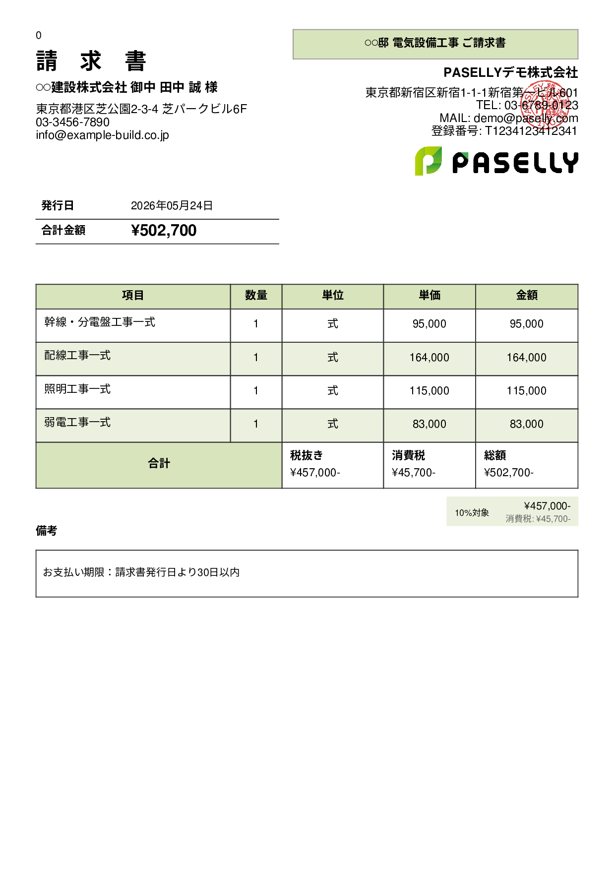 電気工事 請求書 - パネル