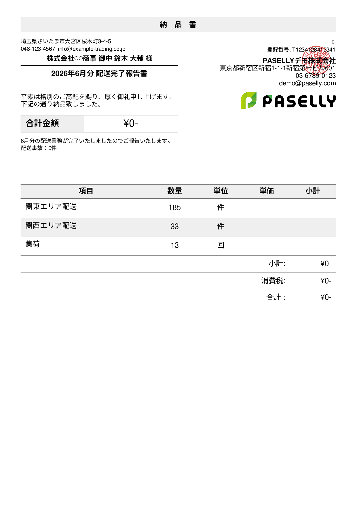 運送業 配送完了報告書（納品書）