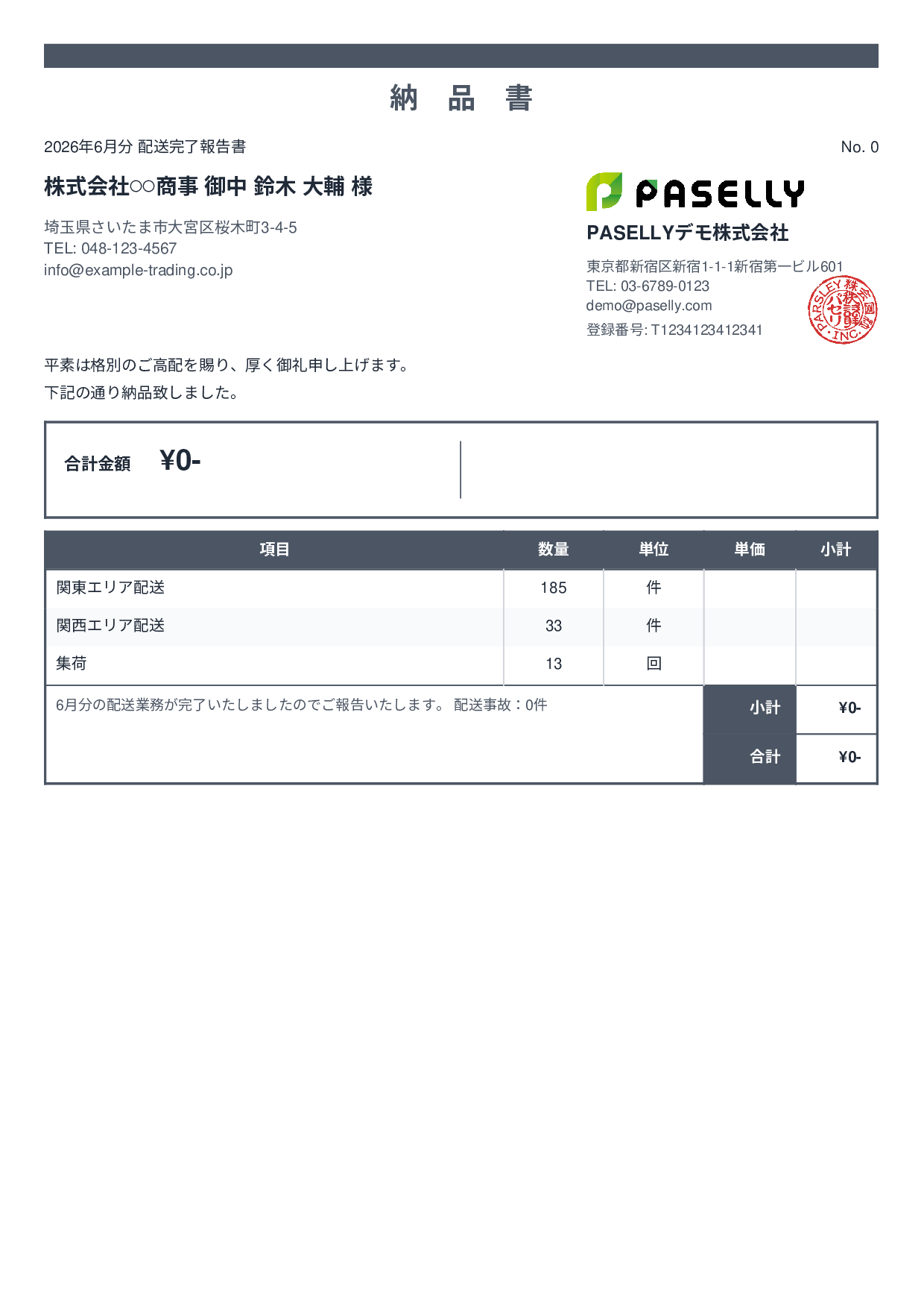 運送業 配送完了報告書（納品書） - スタンダード2