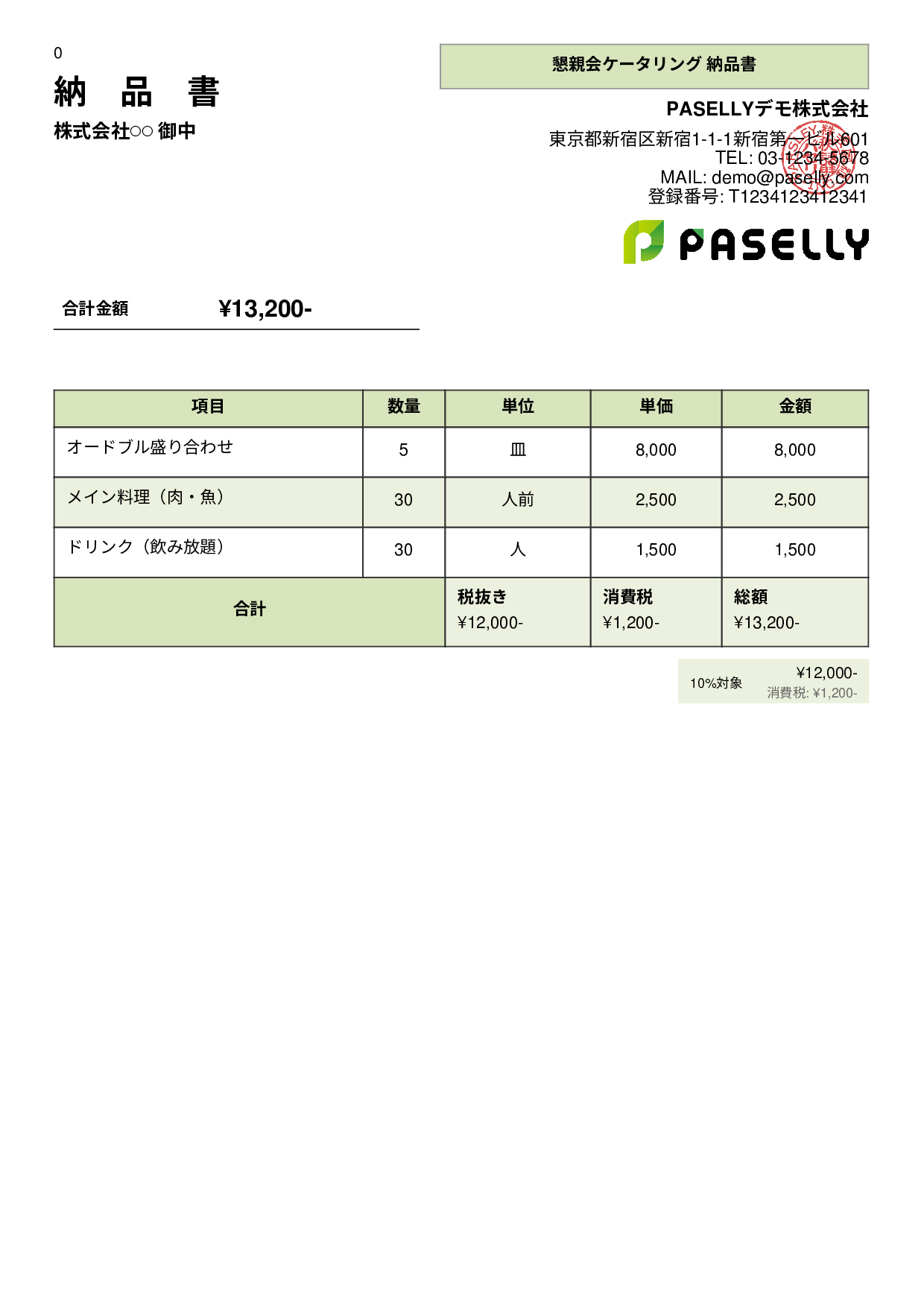 飲食業 ケータリング納品書 - パネル