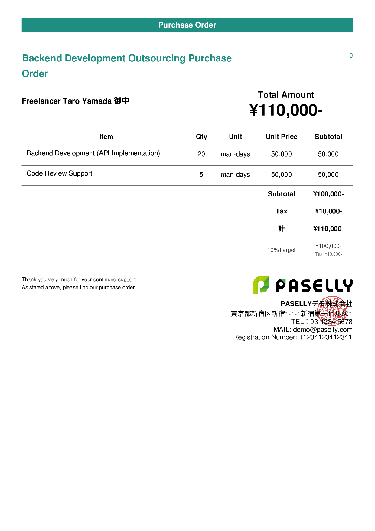 IT Outsourcing Purchase Order - Casual
