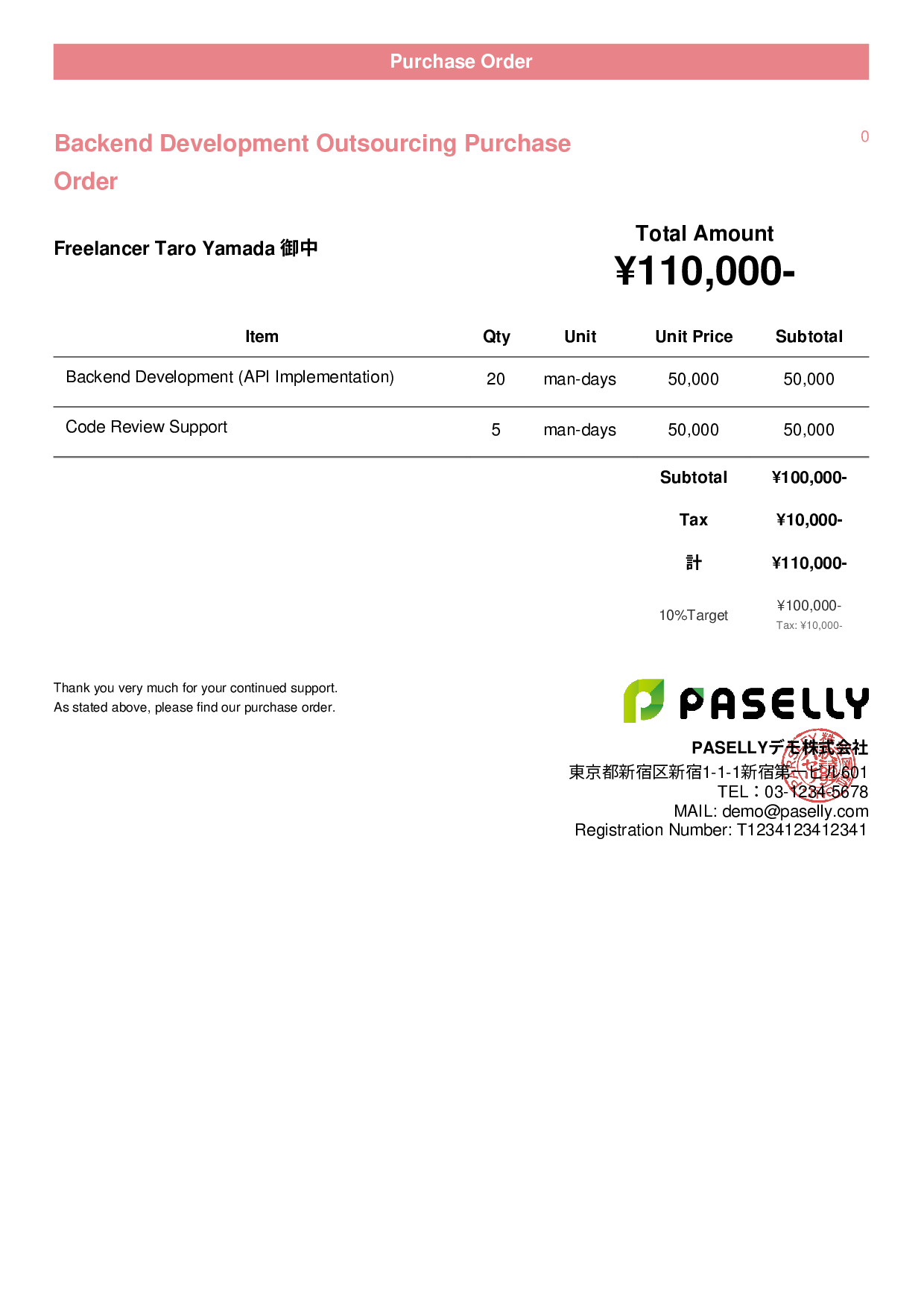 IT Outsourcing Purchase Order - Casual