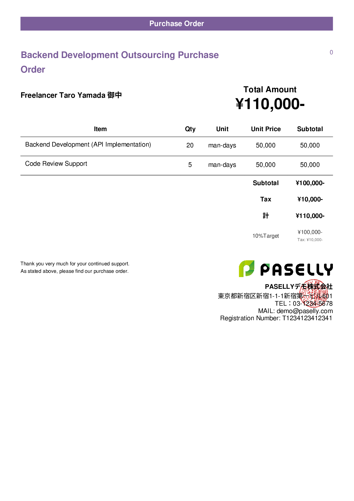 IT Outsourcing Purchase Order - Casual