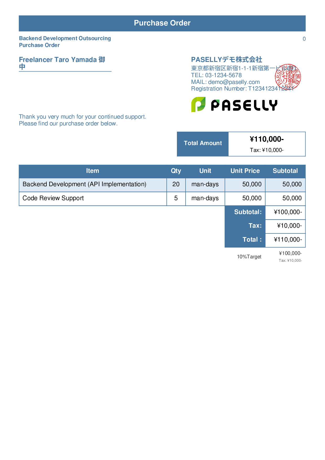 IT Outsourcing Purchase Order - Standard 1