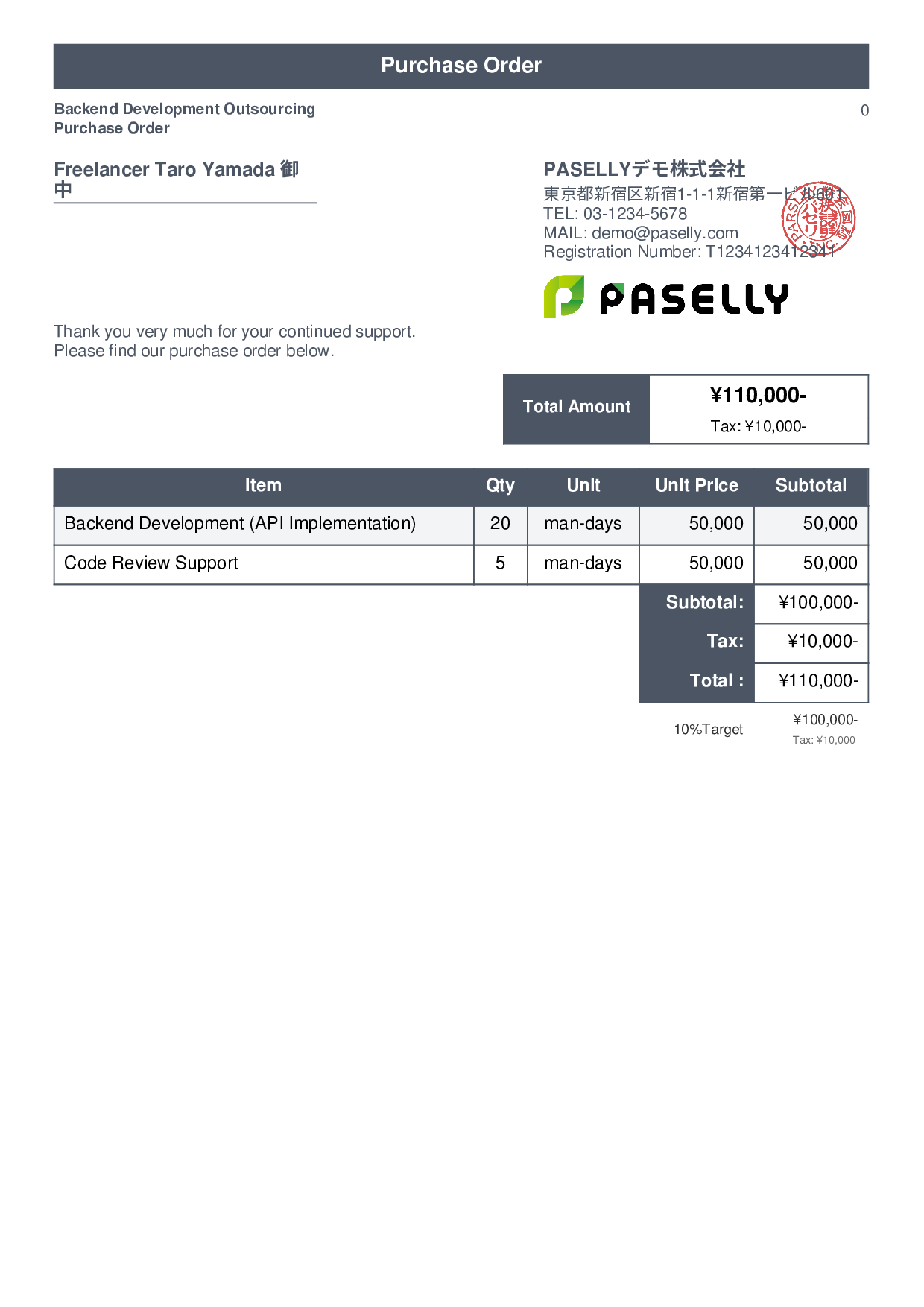 IT Outsourcing Purchase Order - Standard 1