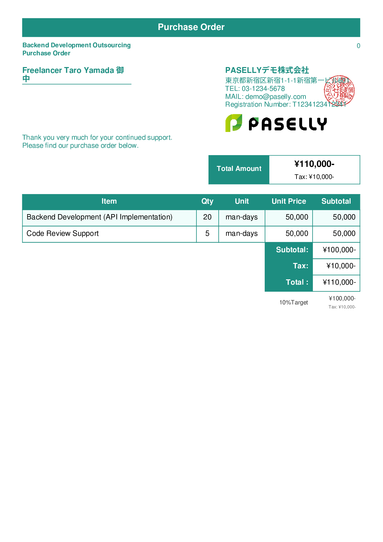 IT Outsourcing Purchase Order - Standard 1