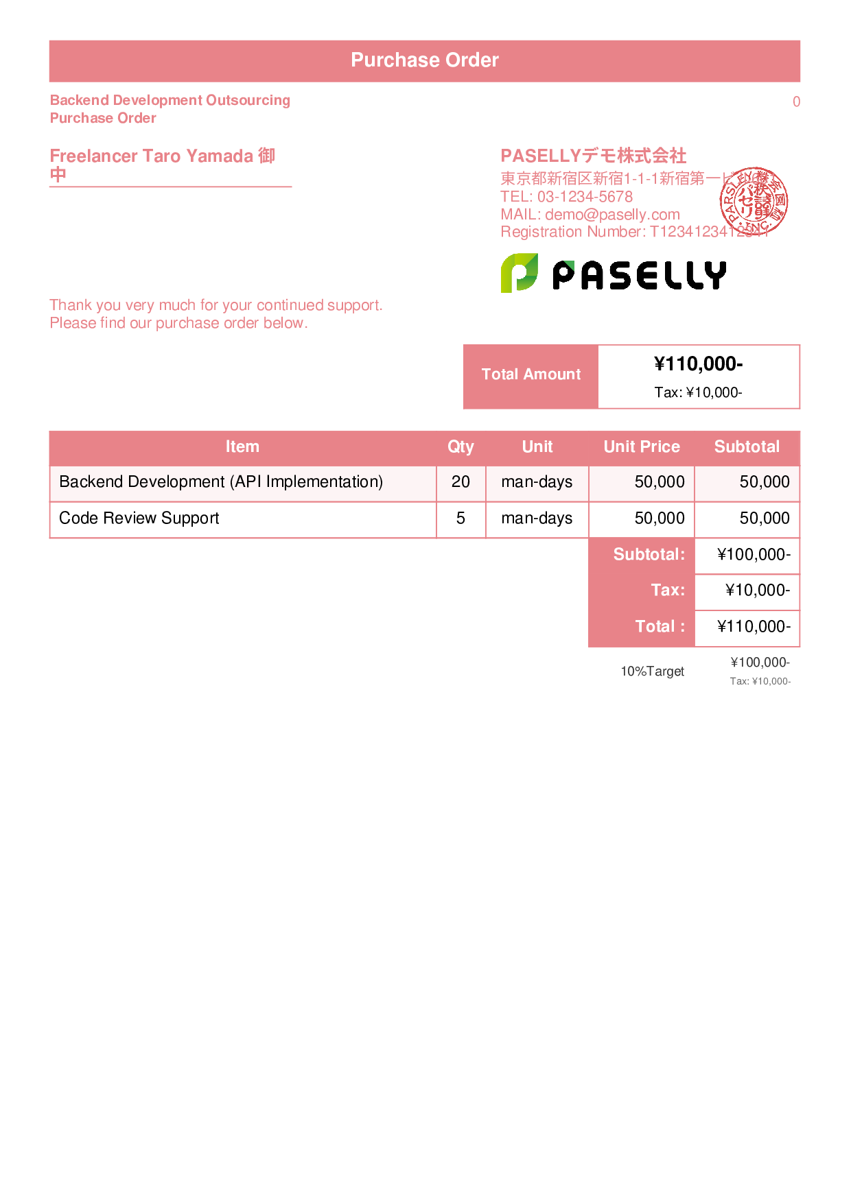 IT Outsourcing Purchase Order - Standard 1