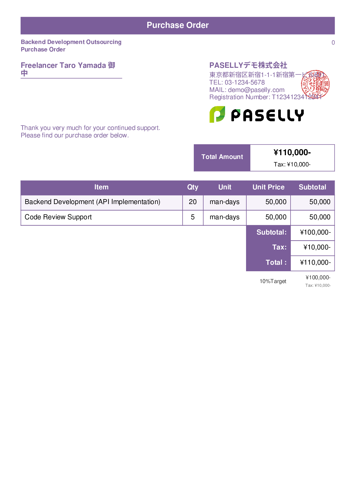 IT Outsourcing Purchase Order - Standard 1