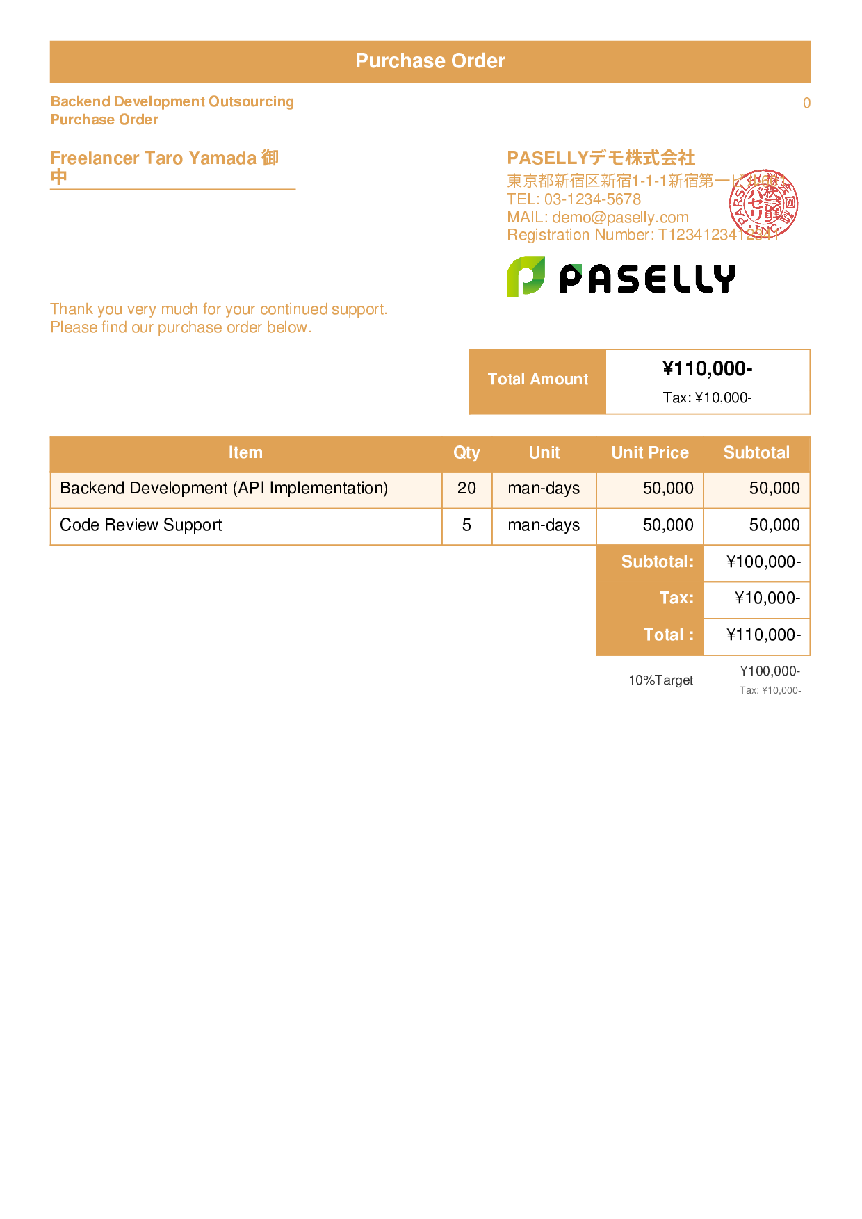 IT Outsourcing Purchase Order - Standard 1
