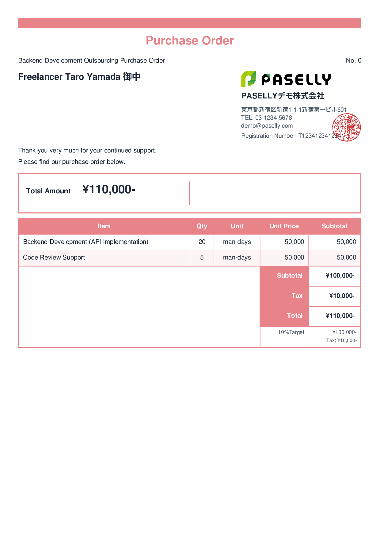 IT Outsourcing Purchase Order - Standard 2