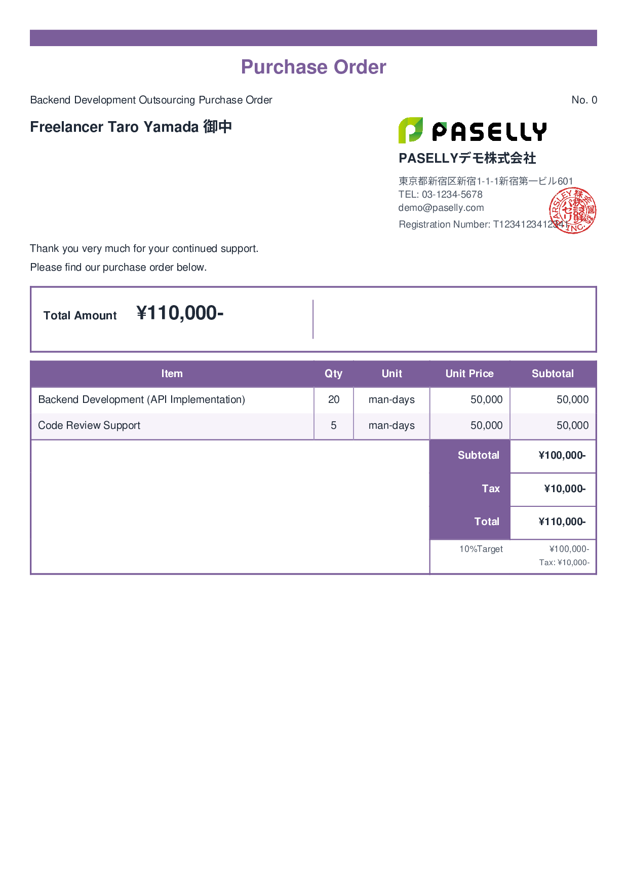 IT Outsourcing Purchase Order - Standard 2