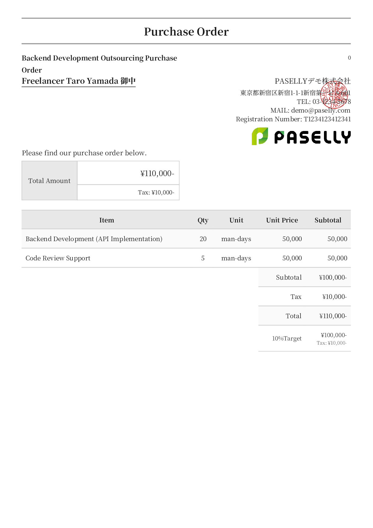 IT Outsourcing Purchase Order - Formal