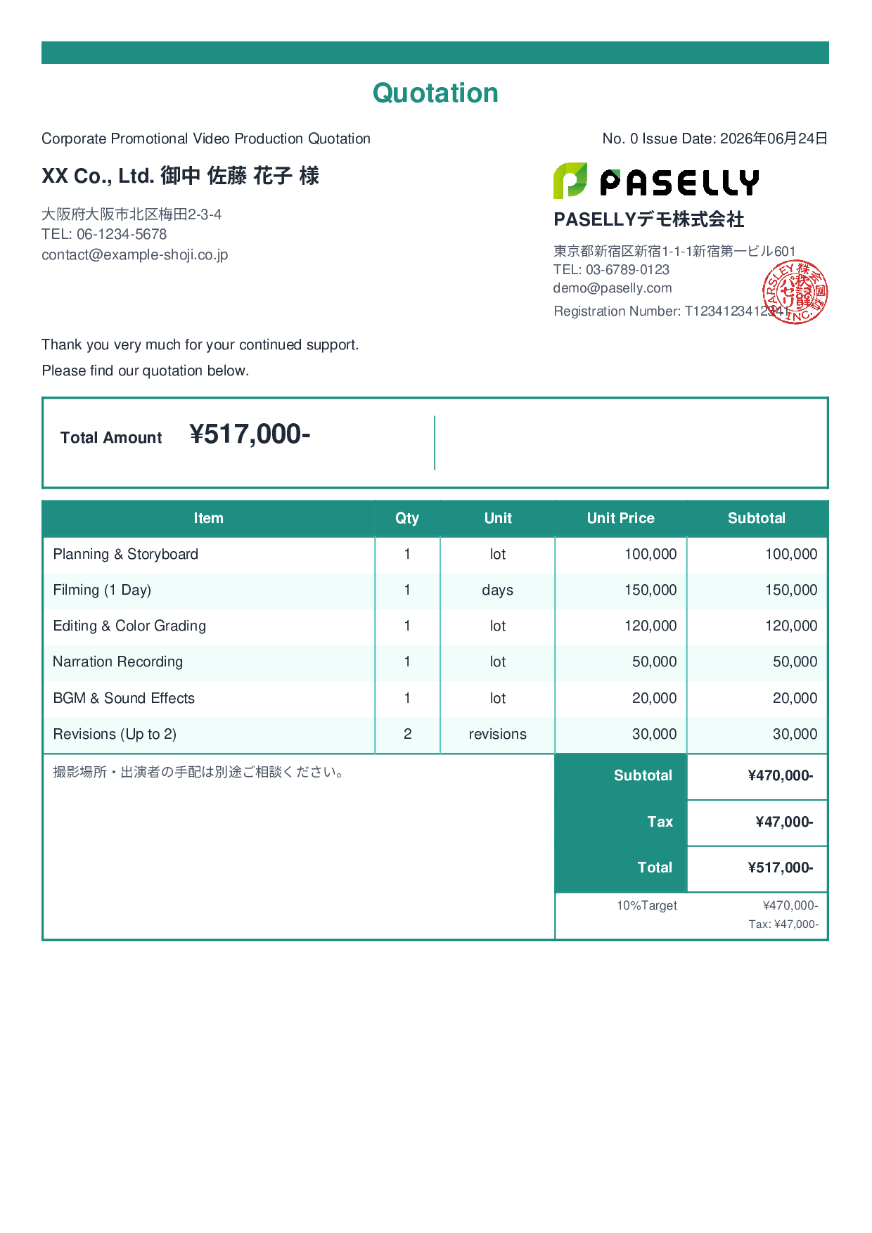 Video Production Quotation - Standard 2