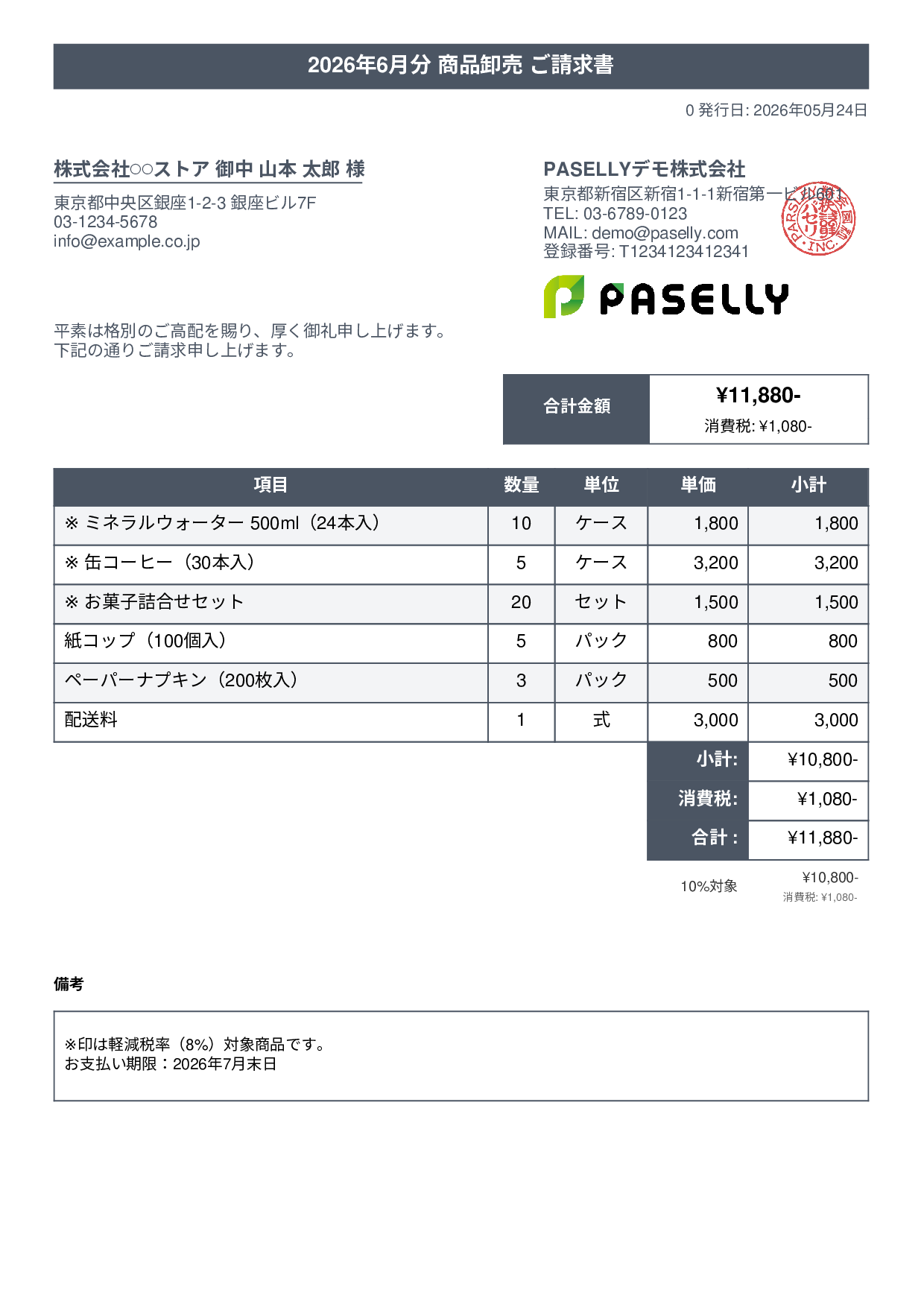 軽減税率（8%・10%混在）請求書 - タイトルバナー