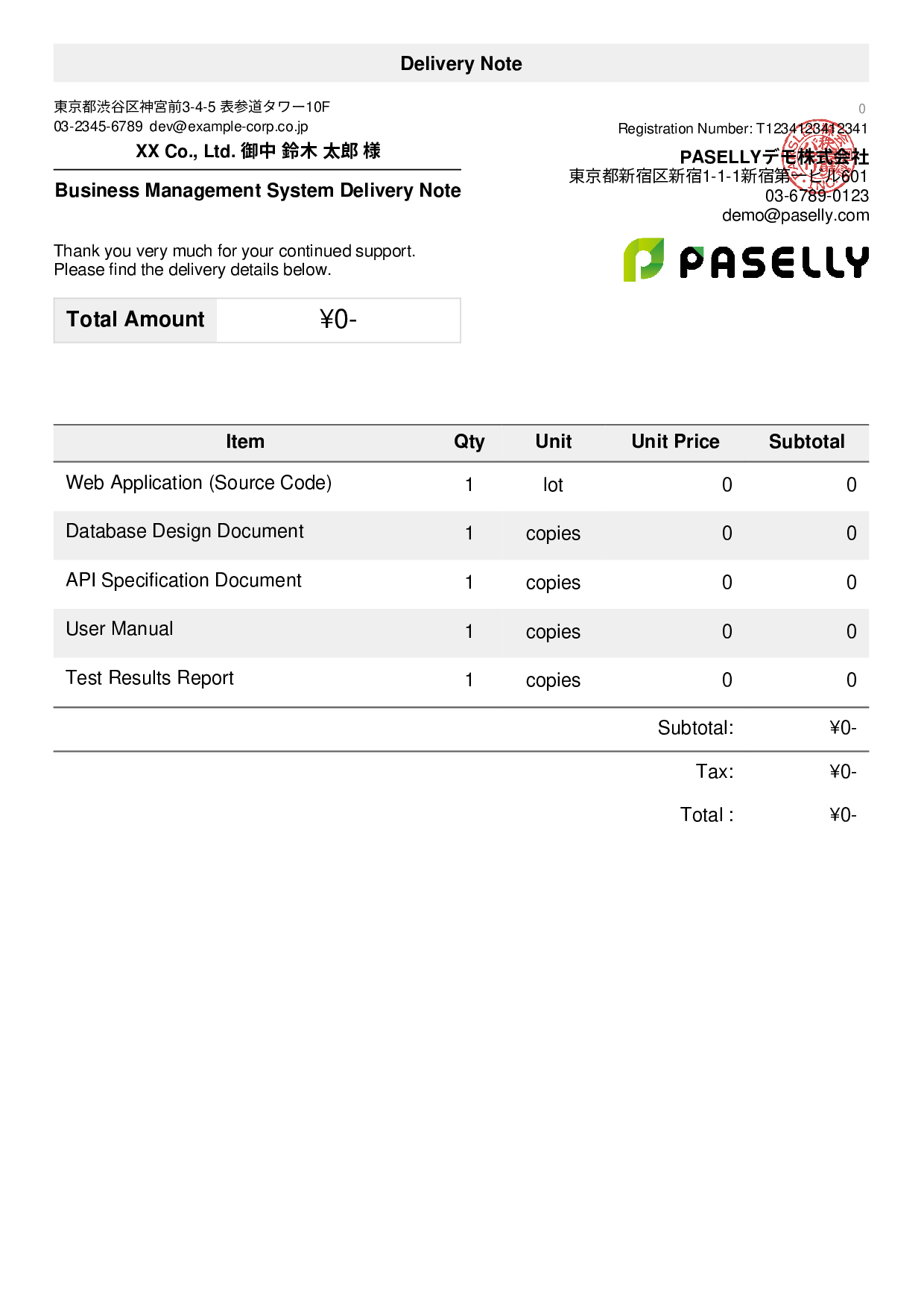 IT System Delivery Note