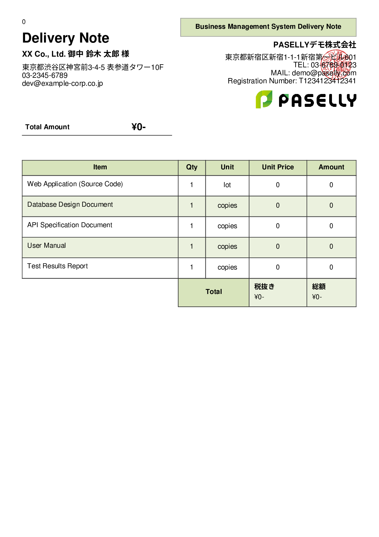 IT System Delivery Note - Panel