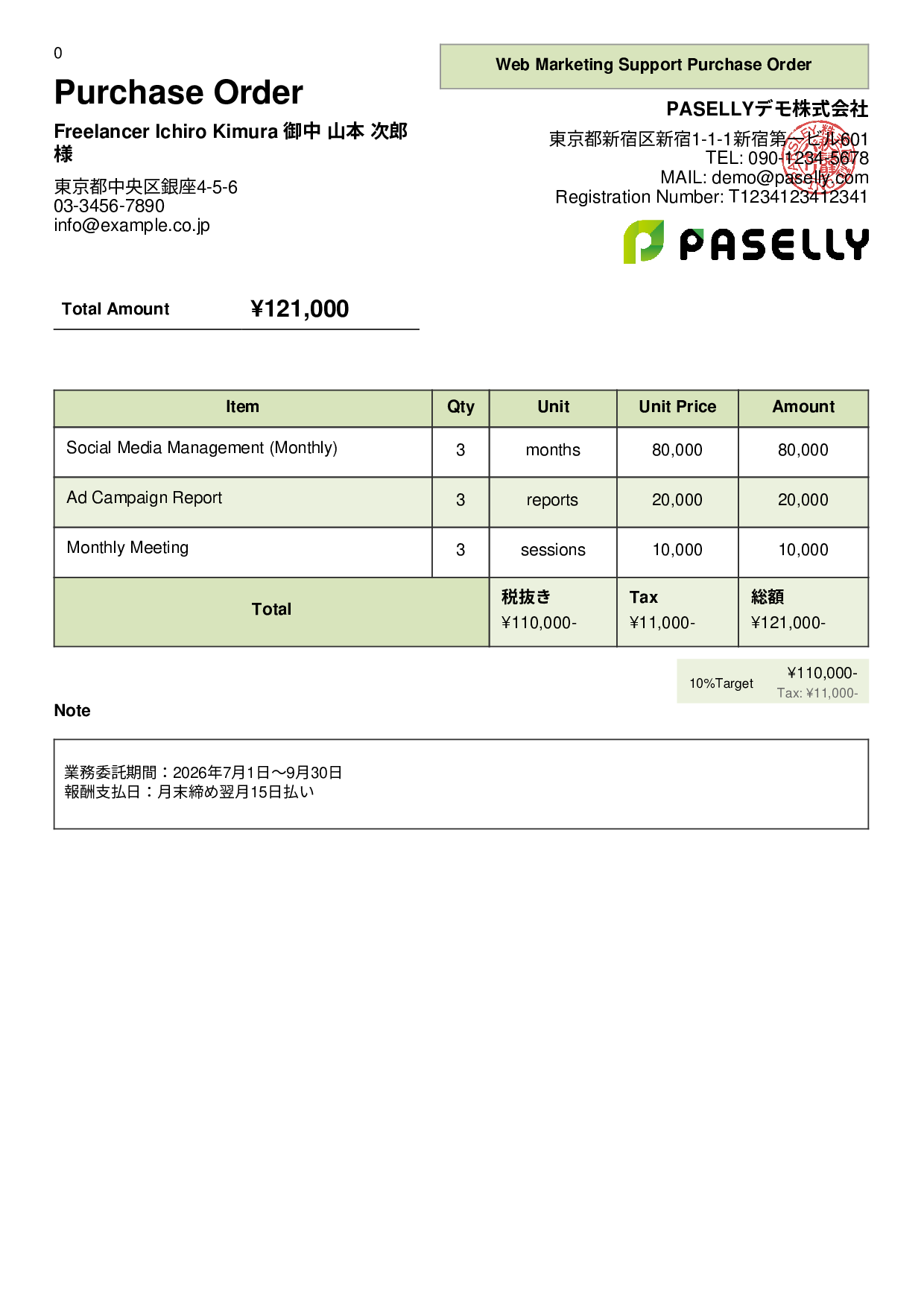Freelance Outsourcing Purchase Order - Panel