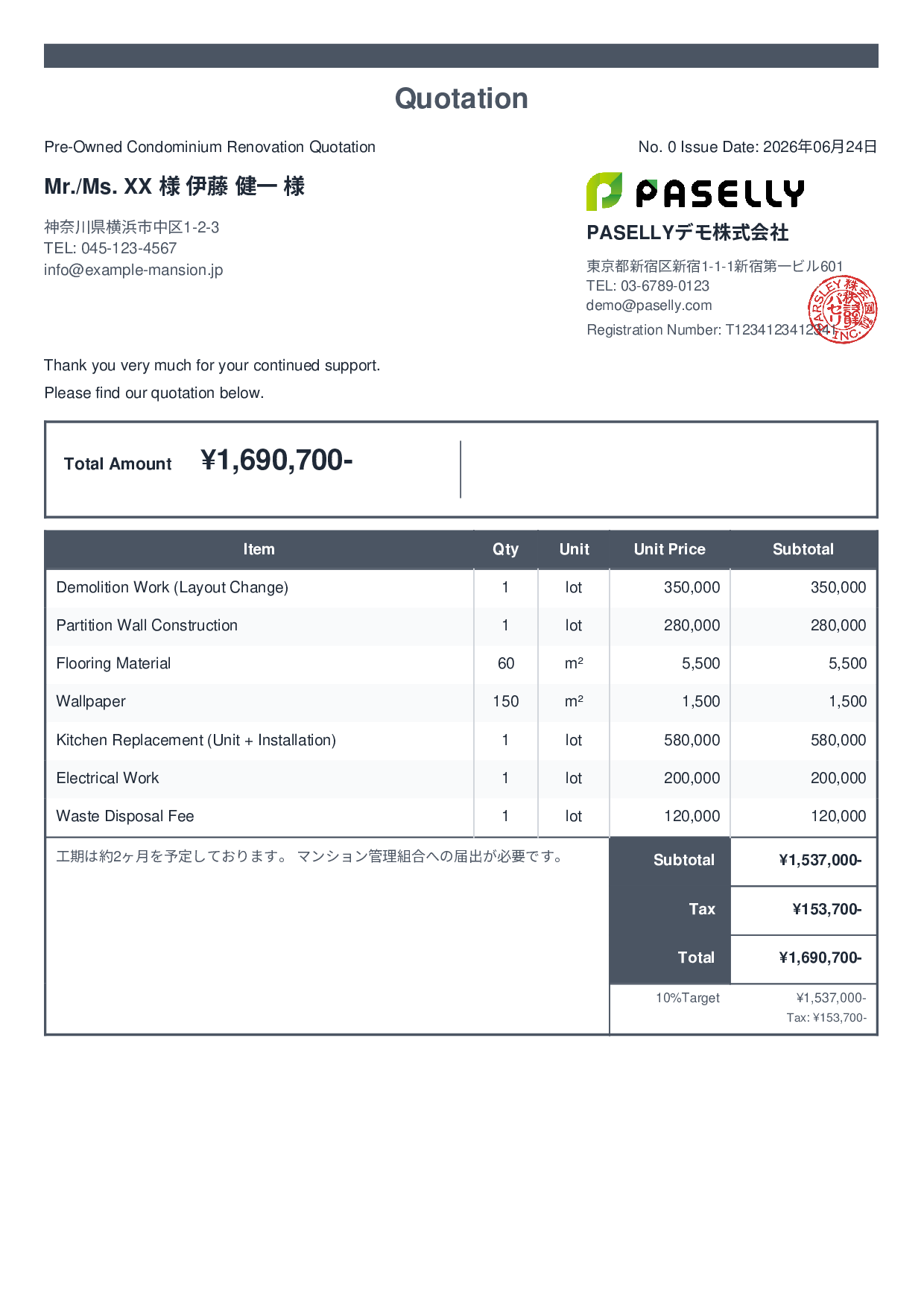 Renovation Quotation - Standard 2