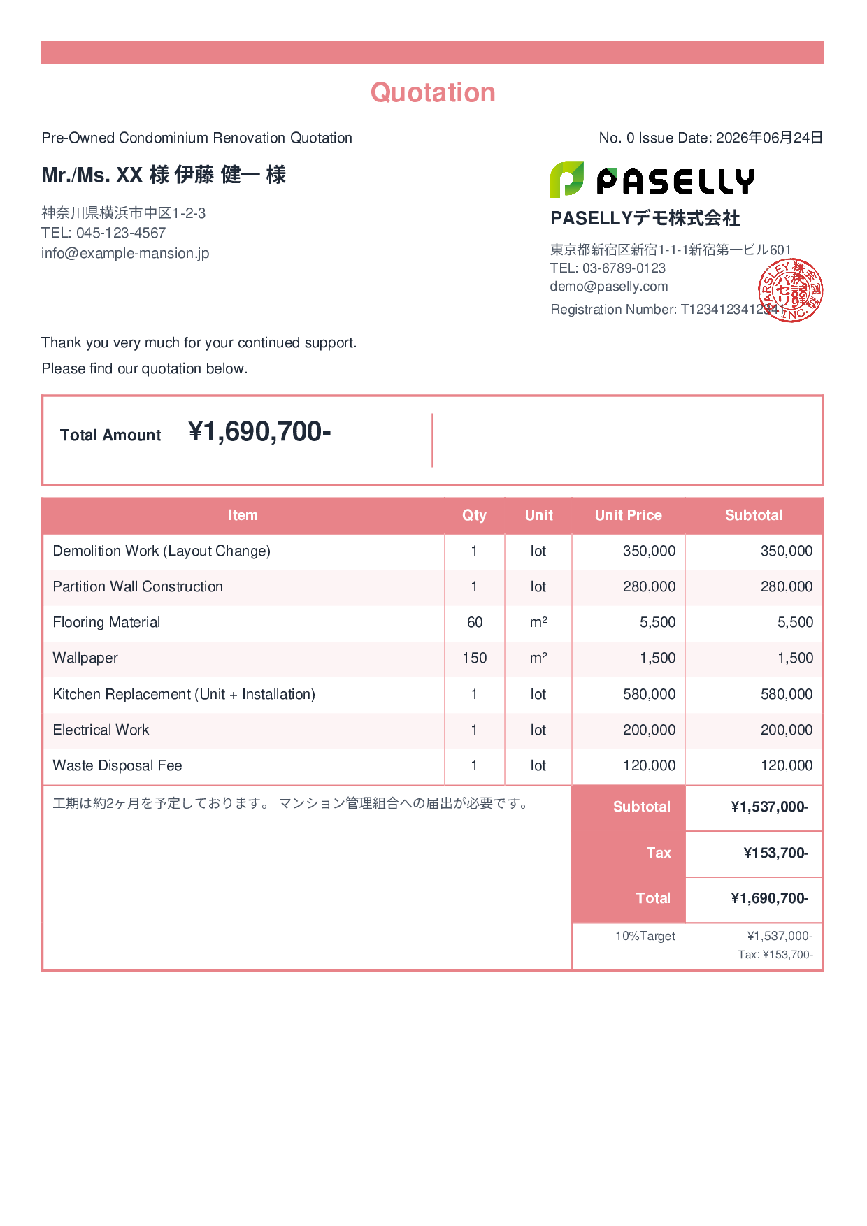 Renovation Quotation - Standard 2
