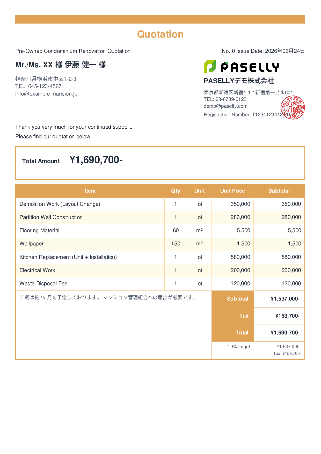 Renovation Quotation - Standard 2