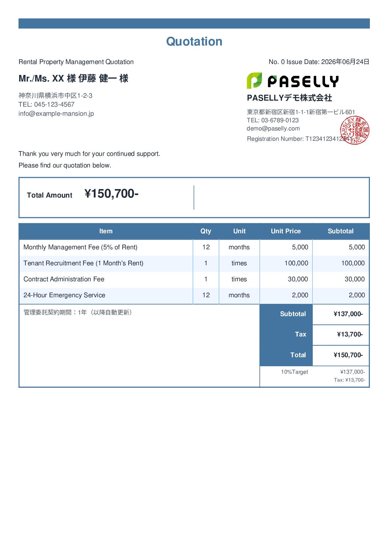 Rental Property Management Quotation - Standard 2
