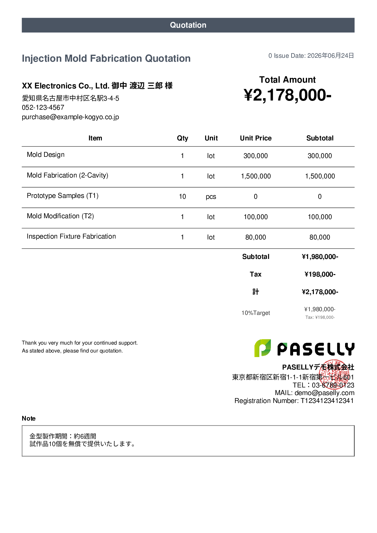 Mold Fabrication Quotation - Casual
