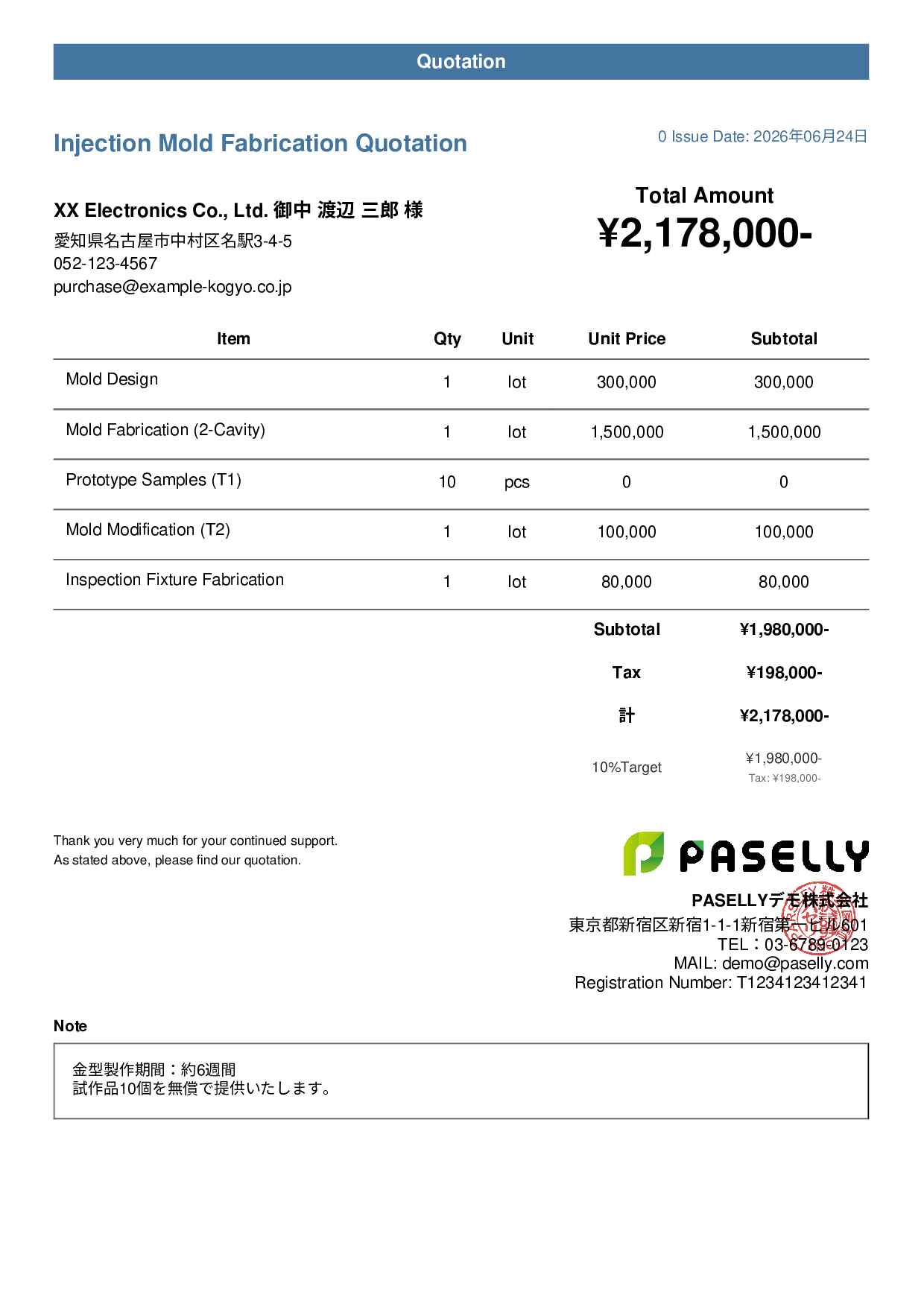 Mold Fabrication Quotation - Casual