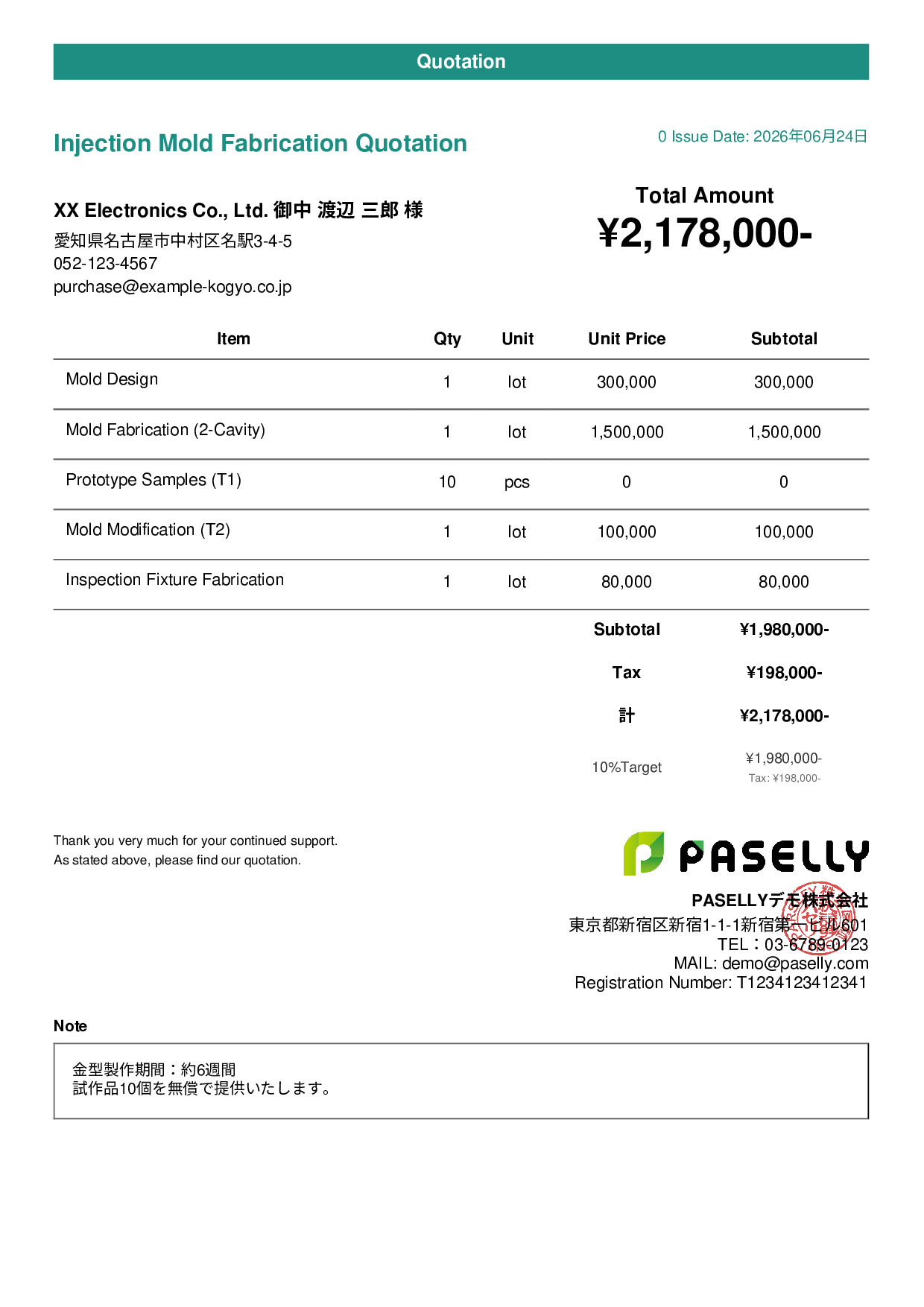 Mold Fabrication Quotation - Casual