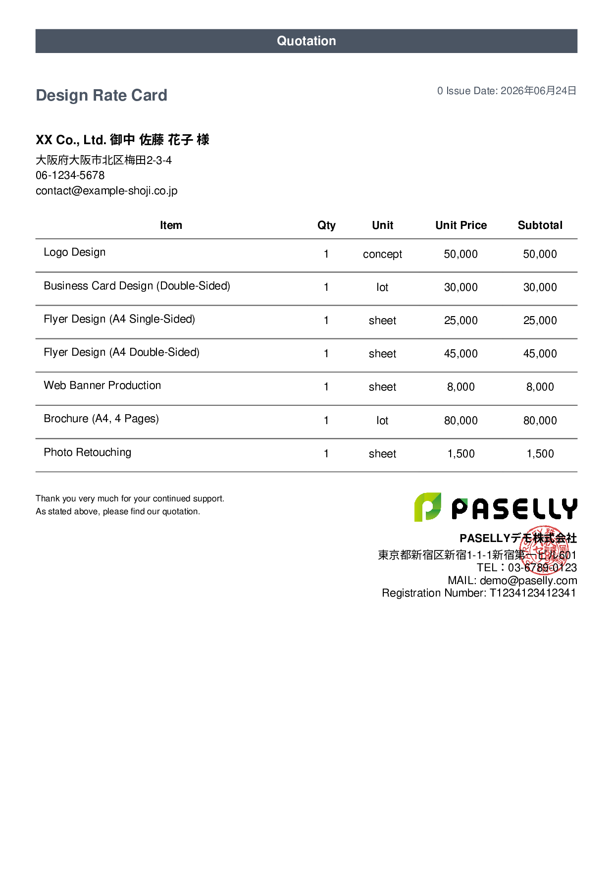 Designer Unit Price List (Total Hidden) - Casual