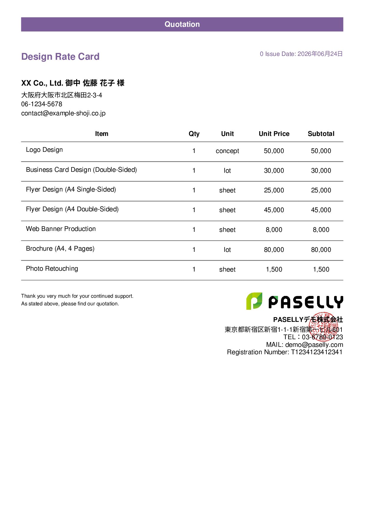 Designer Unit Price List (Total Hidden) - Casual