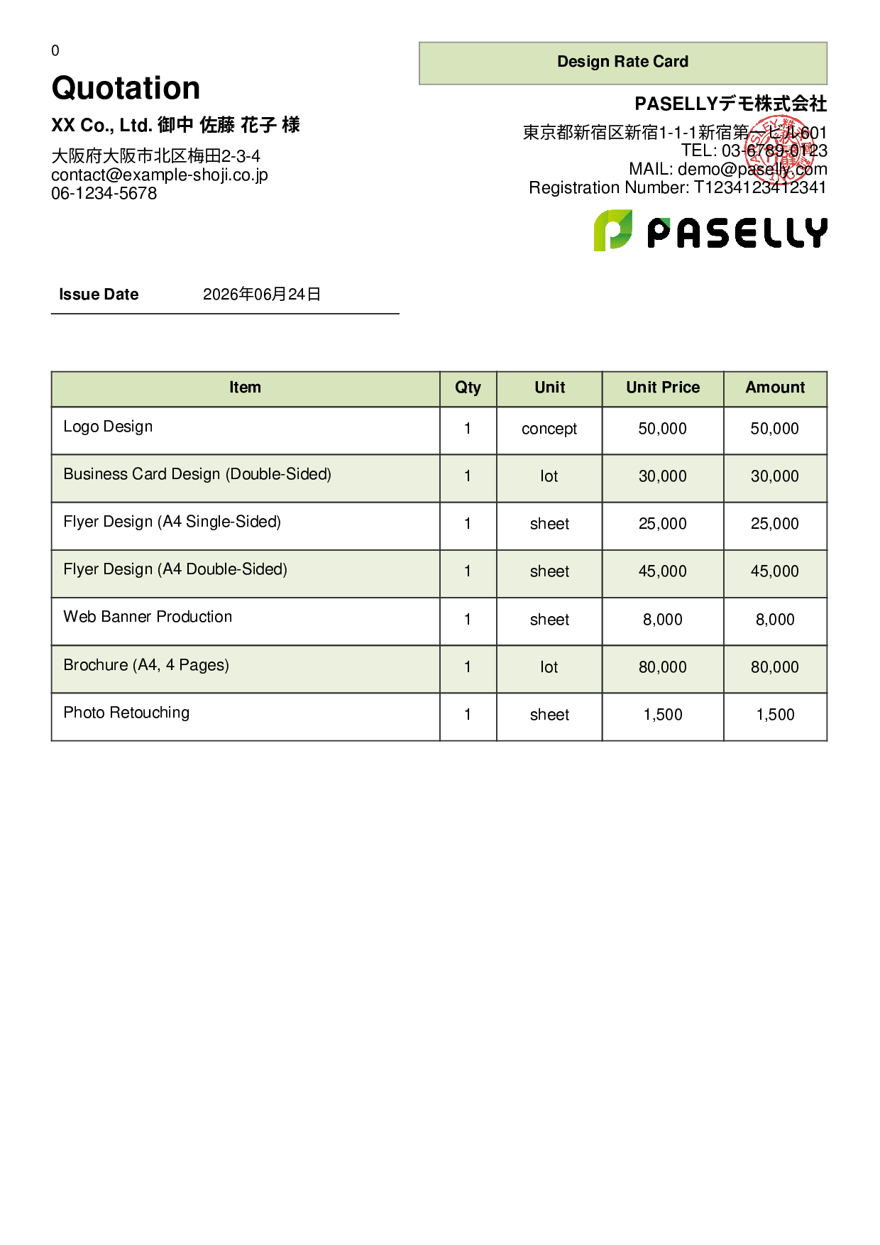 Designer Unit Price List (Total Hidden) - Panel