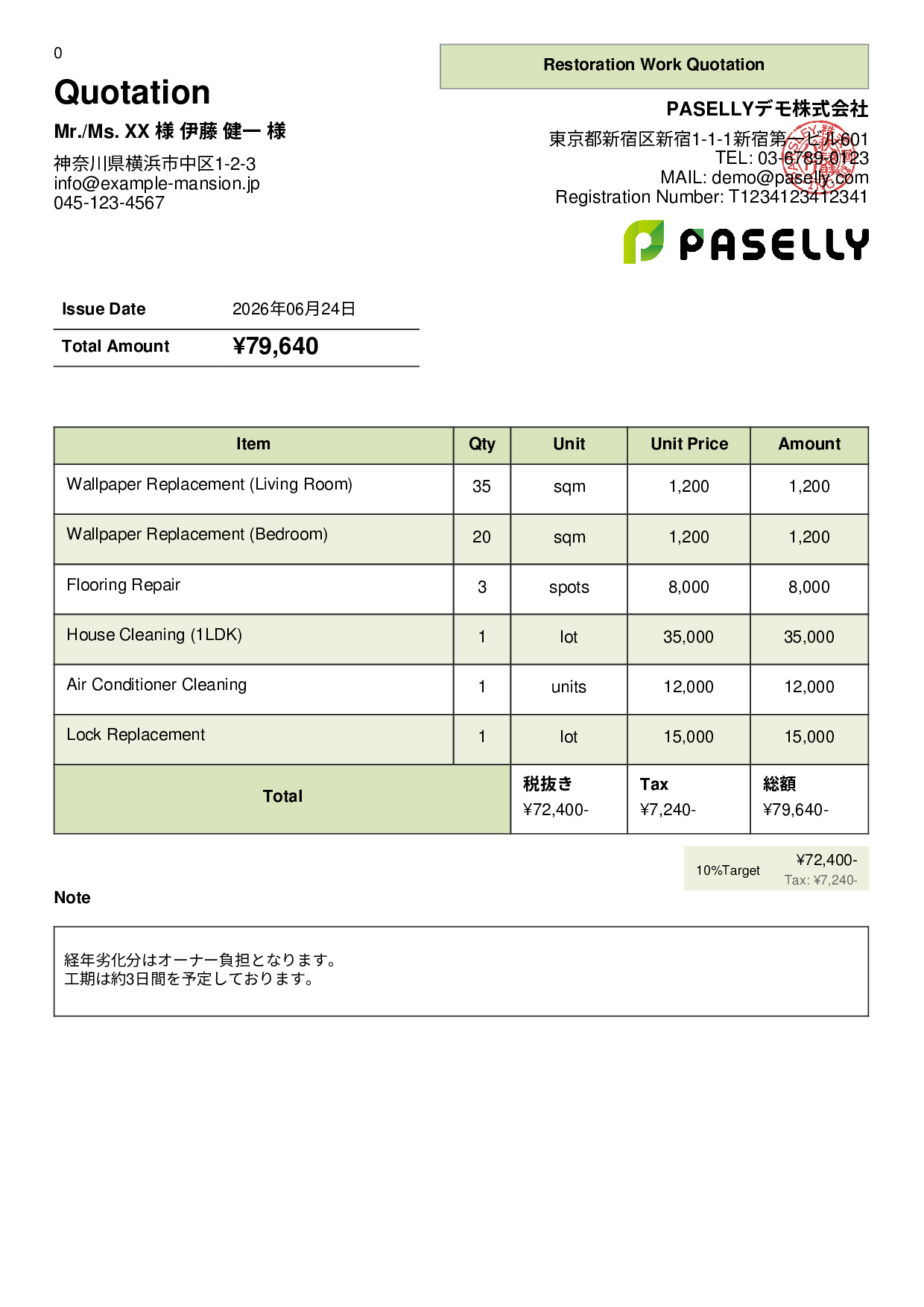 Real Estate Restoration Quotation - Panel
