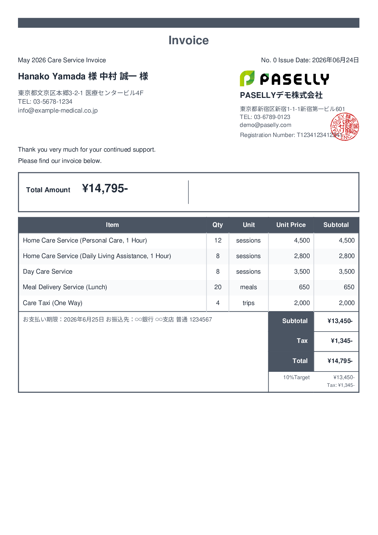 Care Service Monthly Invoice - Standard 2