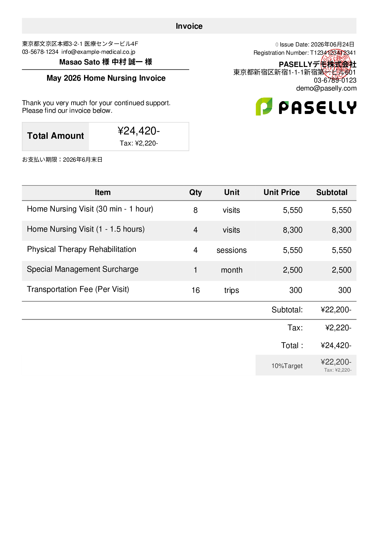 Home Nursing Invoice - Default