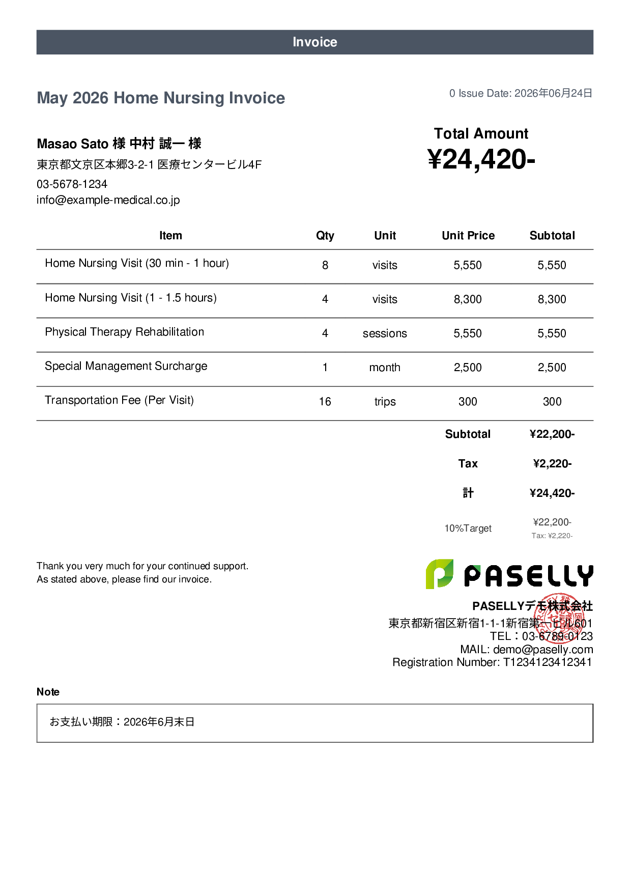 Home Nursing Invoice