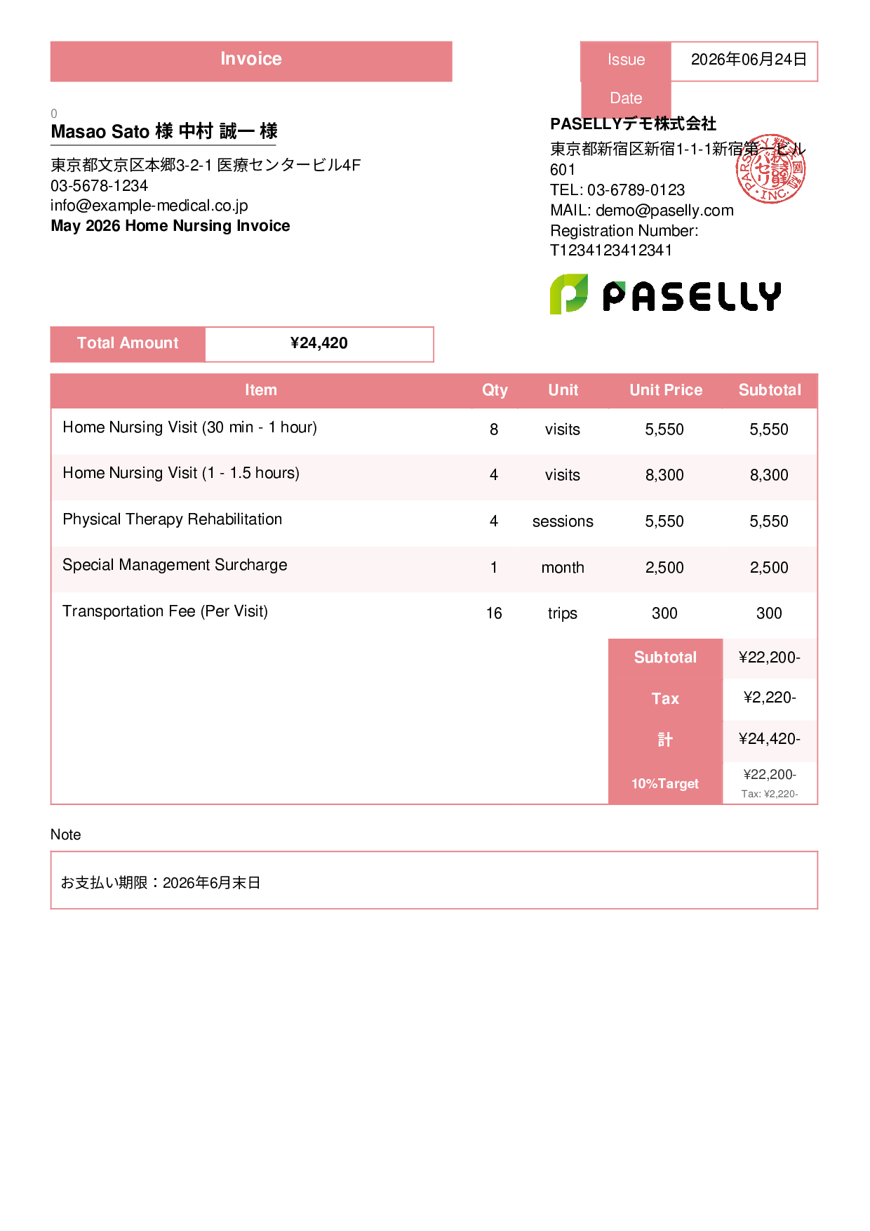 Home Nursing Invoice - Standard 3