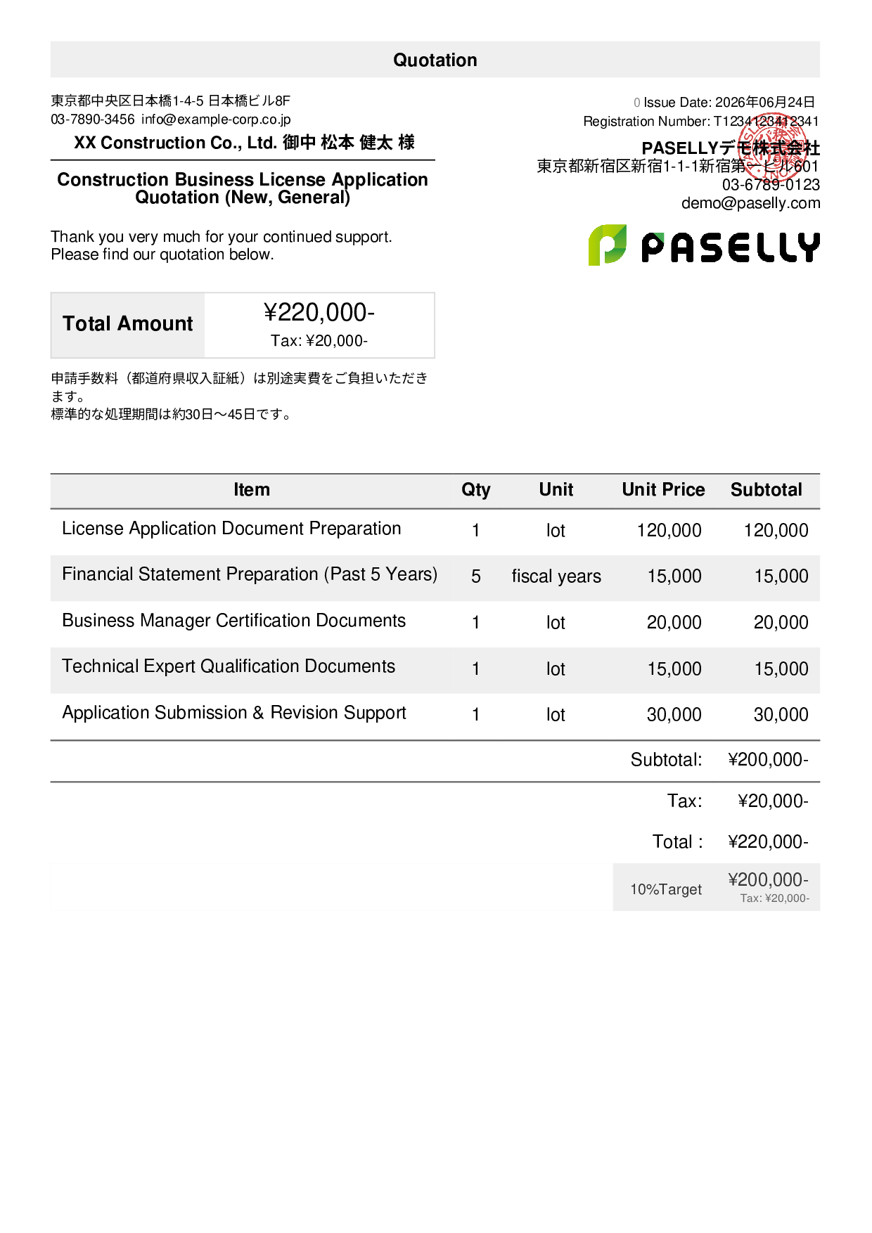 Administrative Scrivener Permit Application Quotation
