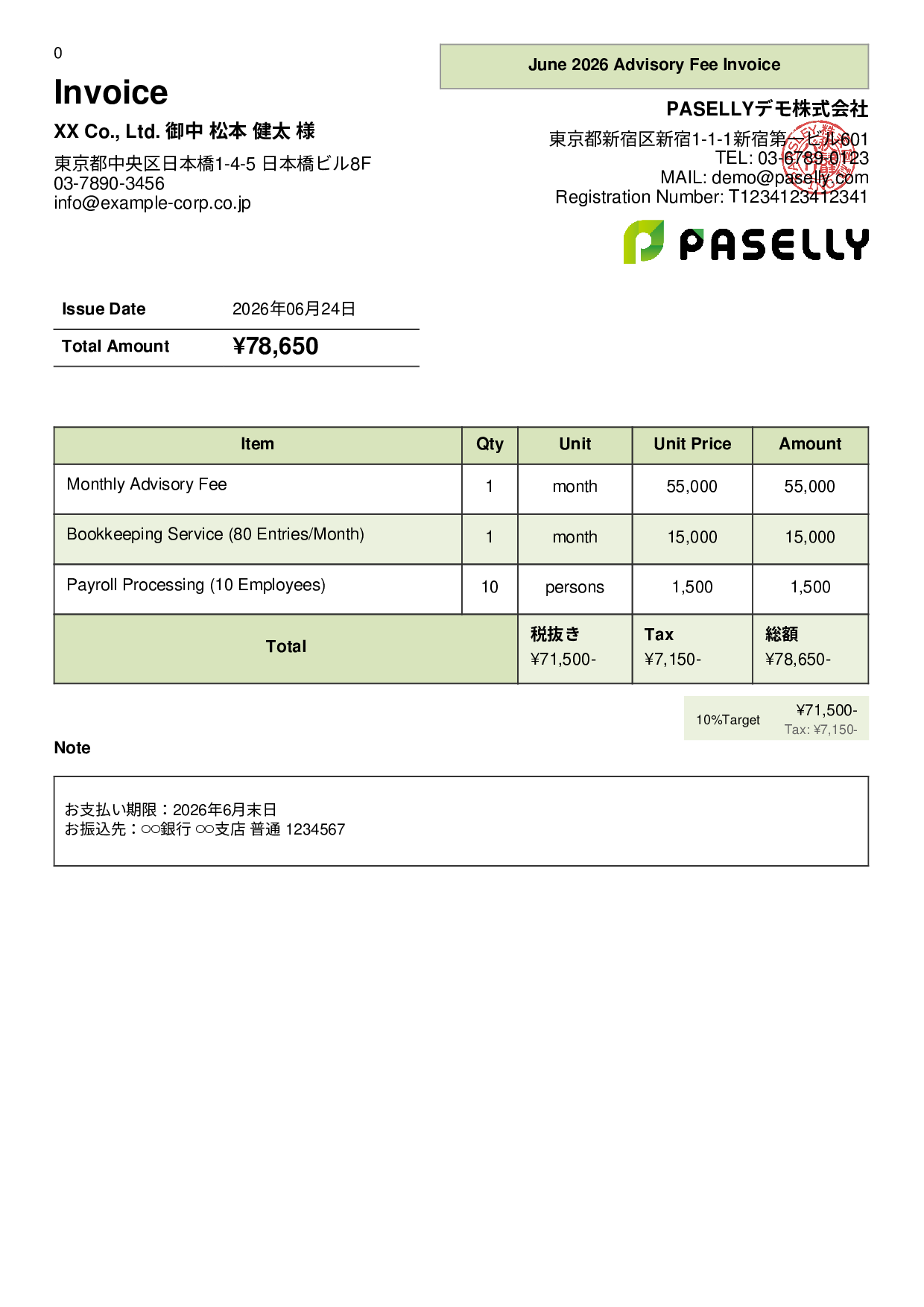 Professional Retainer Fee Invoice - Panel