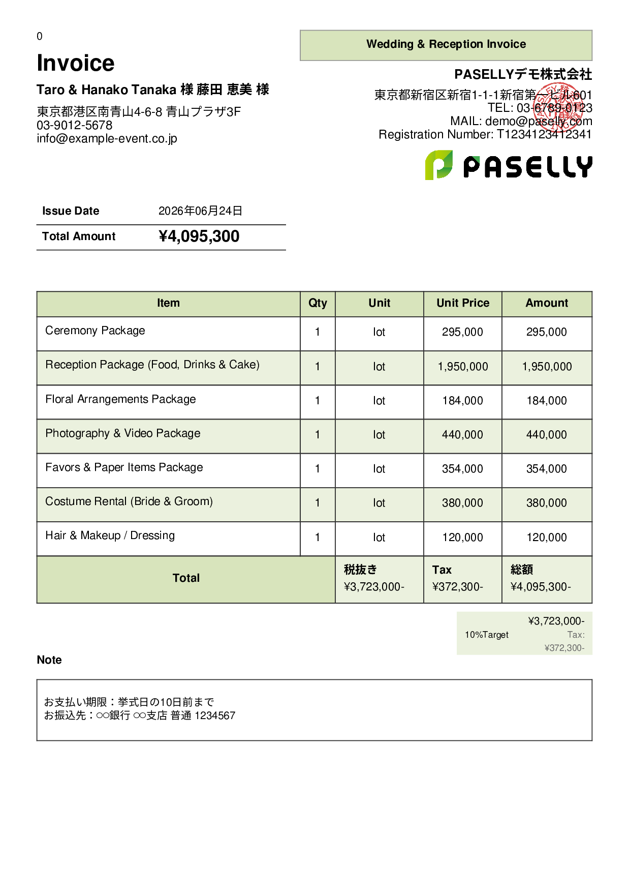Bridal Invoice - Panel