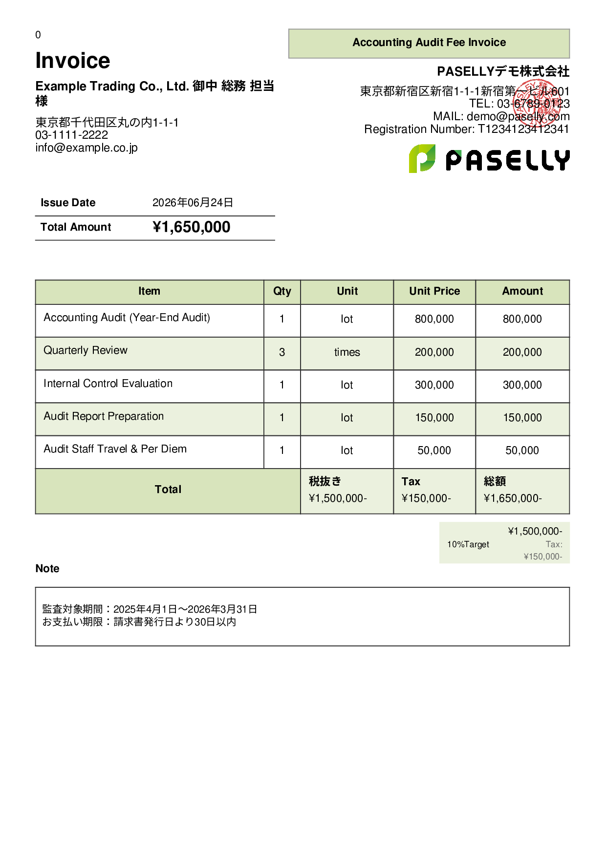 Year-End Audit Fee Invoice - Panel
