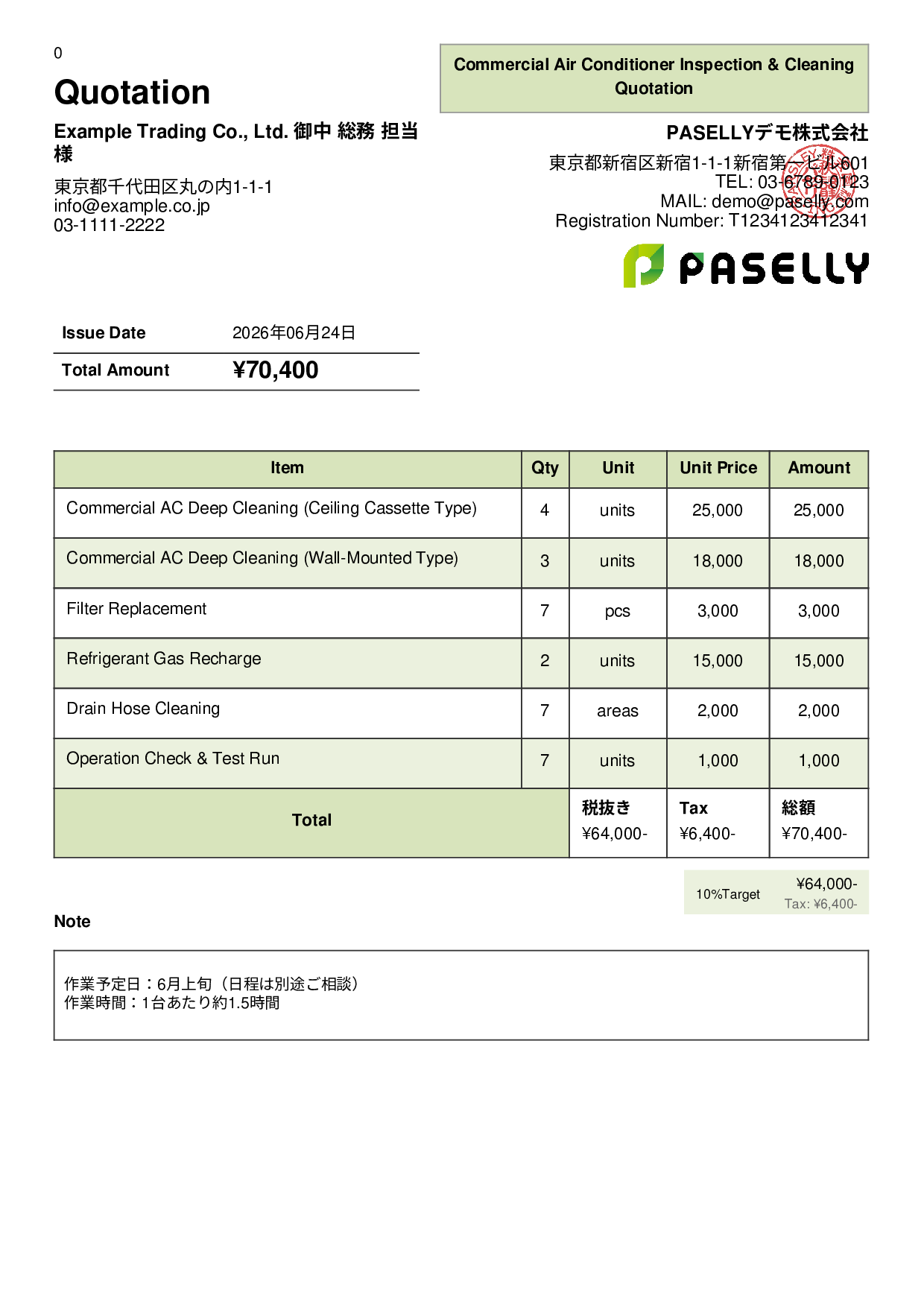 Summer Air Conditioner Maintenance Quotation - Panel