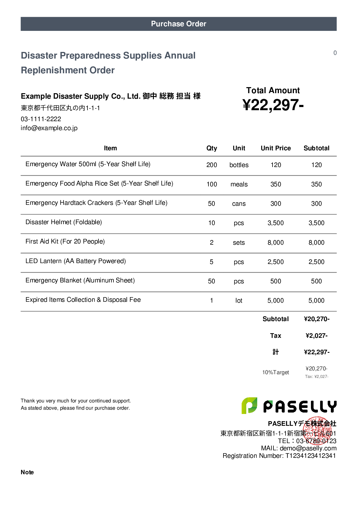 Disaster Preparedness Supplies Order - Casual