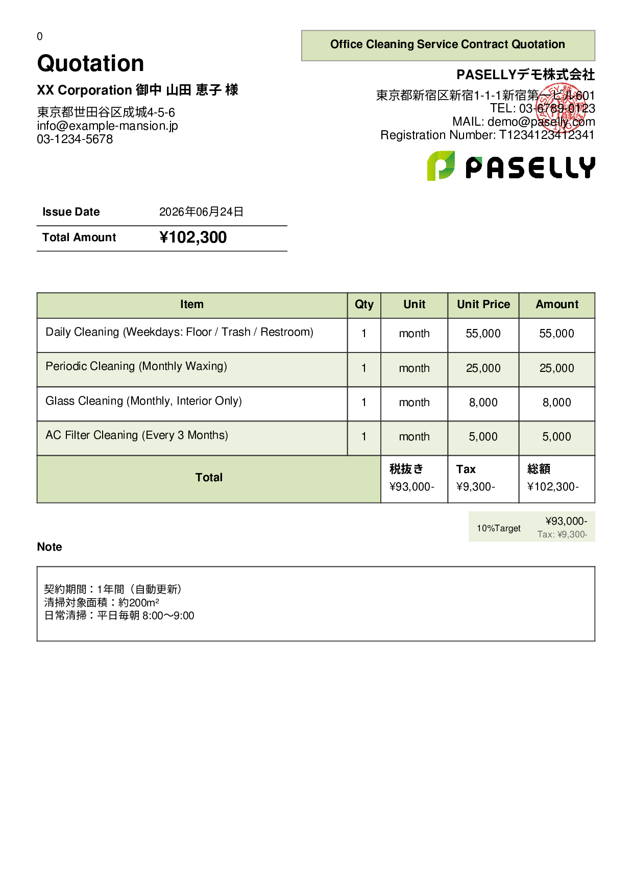 Office Cleaning Service Contract Quotation - Panel