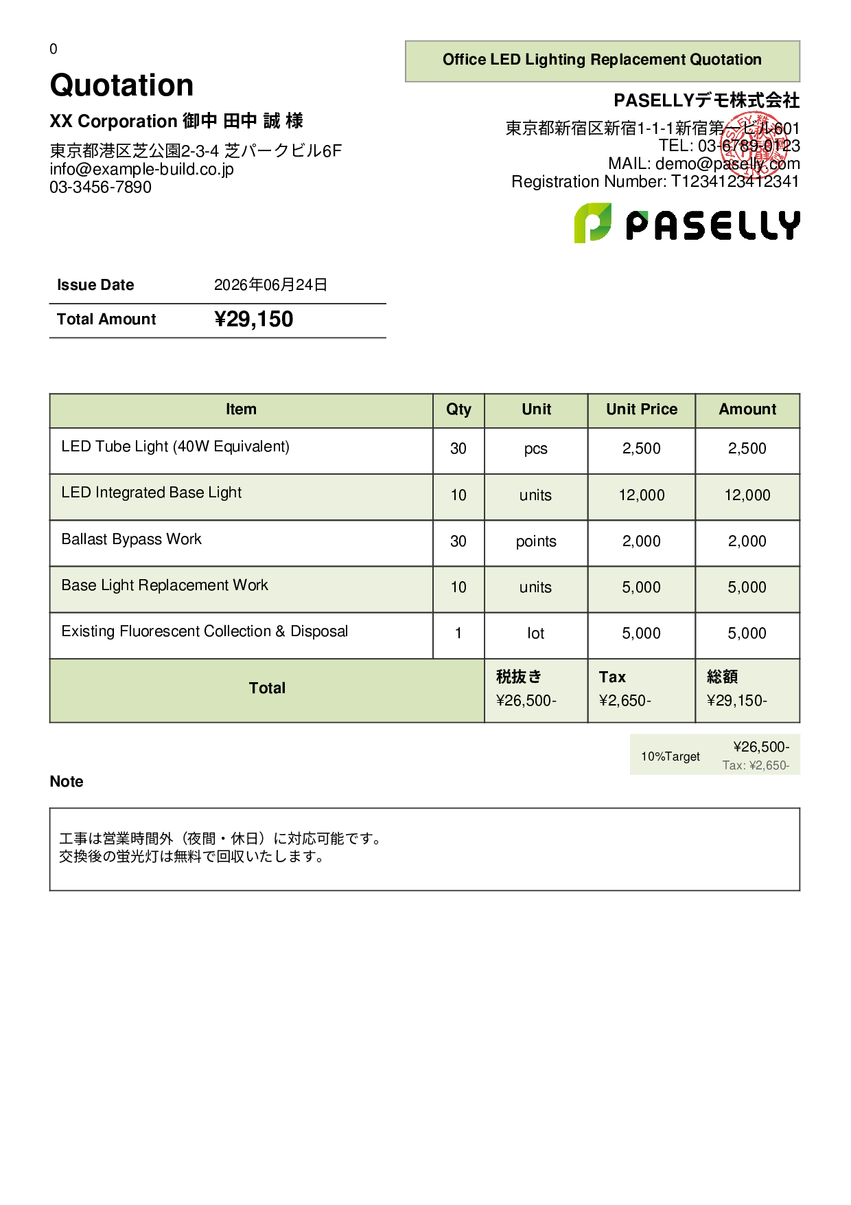 LED Lighting Replacement Quotation - Panel