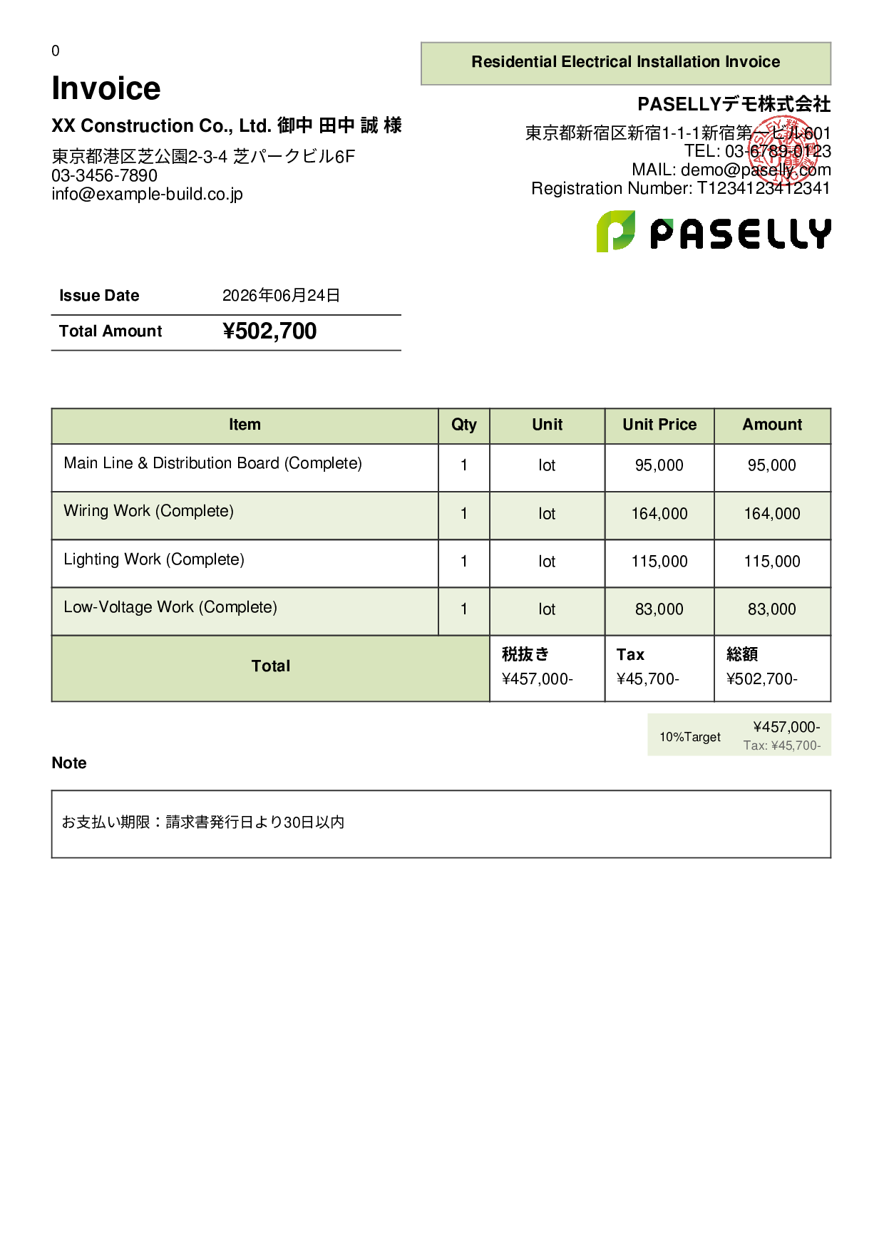 Electrical Work Invoice - Panel