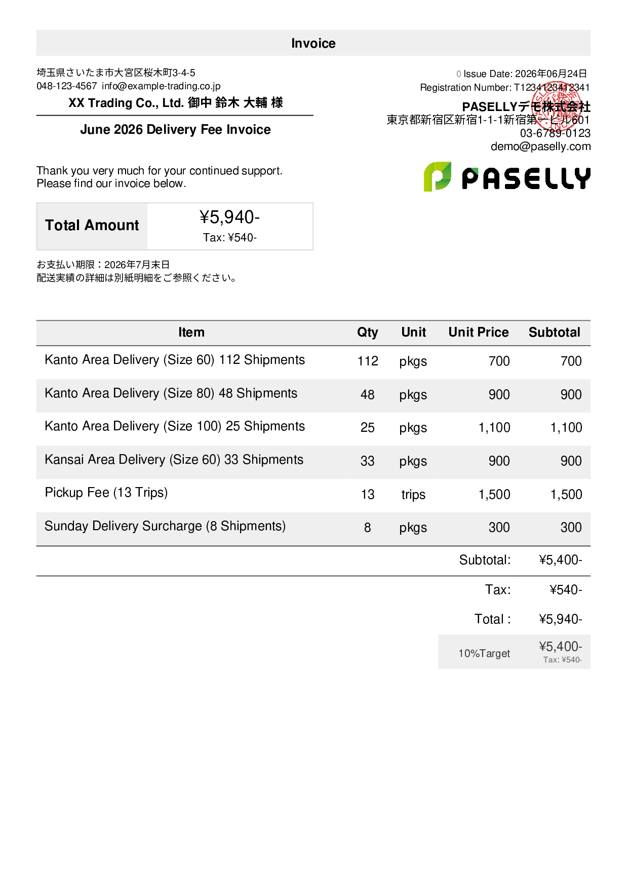Delivery Service Fee Invoice