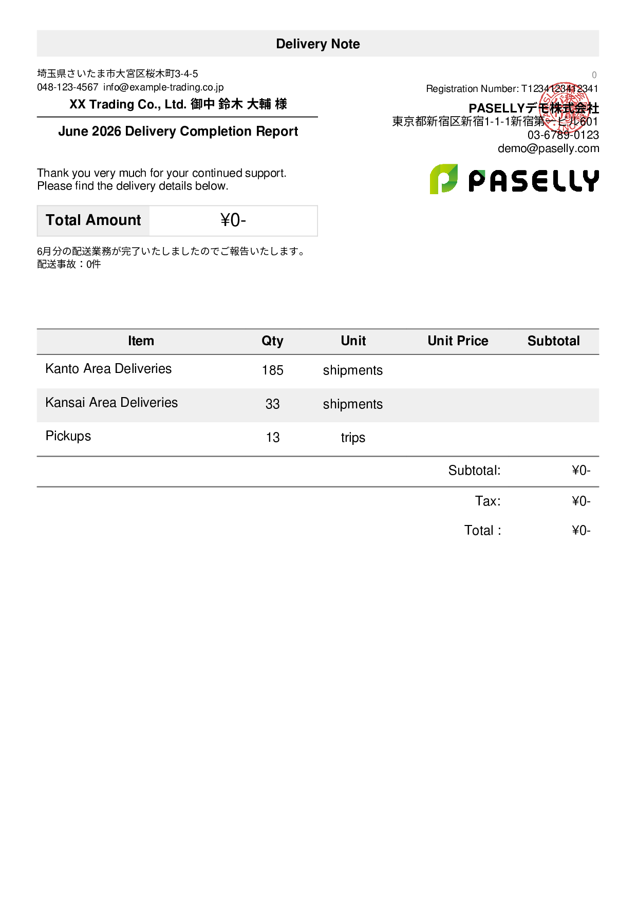 Delivery Completion Report (Delivery Note)